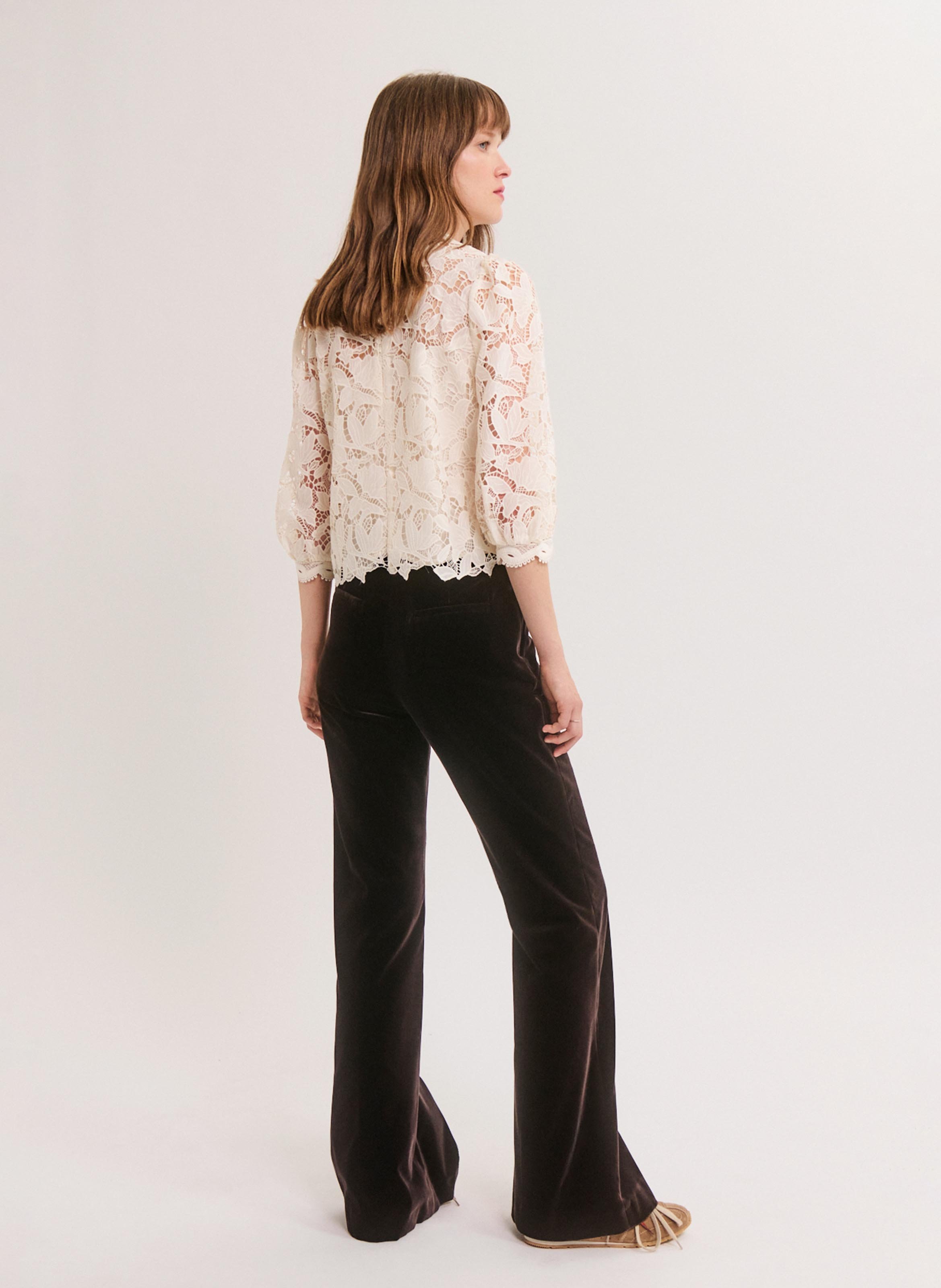 Flare velvet smooth pants PABLO Brown