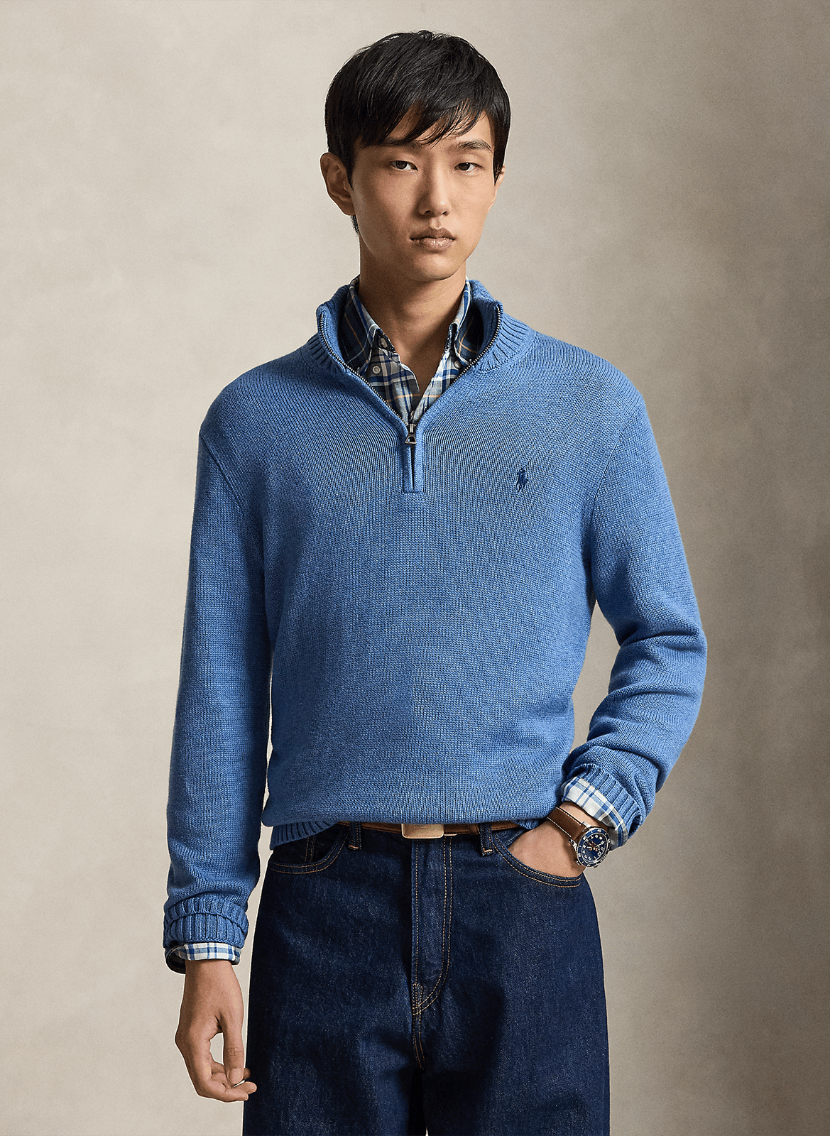 Baumwoll-Pullover mit Reißverschluss am Kragen POLO RALPH LAUREN Blau