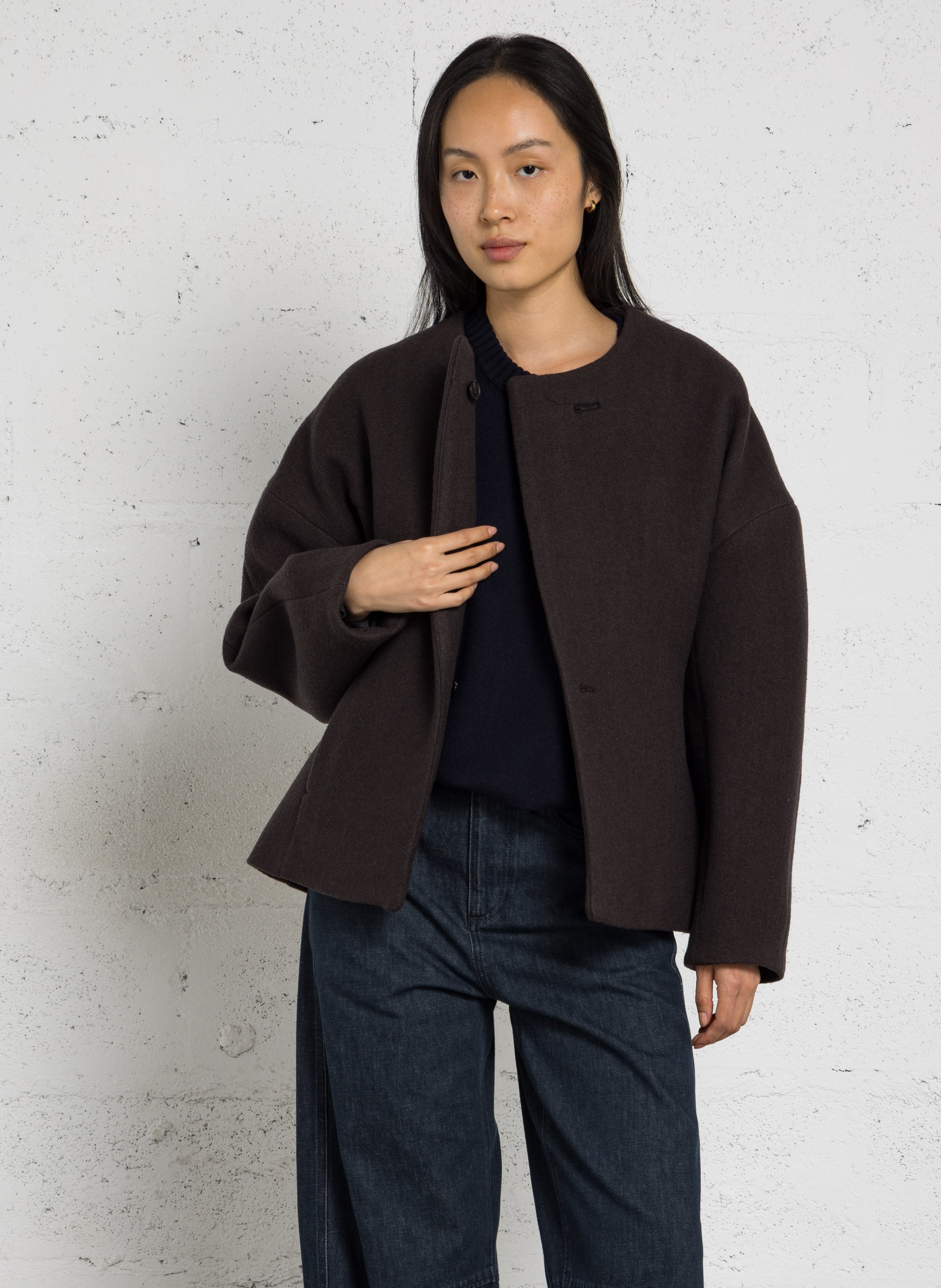 Taillierte Woll- und Baumwolljacke mit Rundhalsausschnitt SOEUR Grun