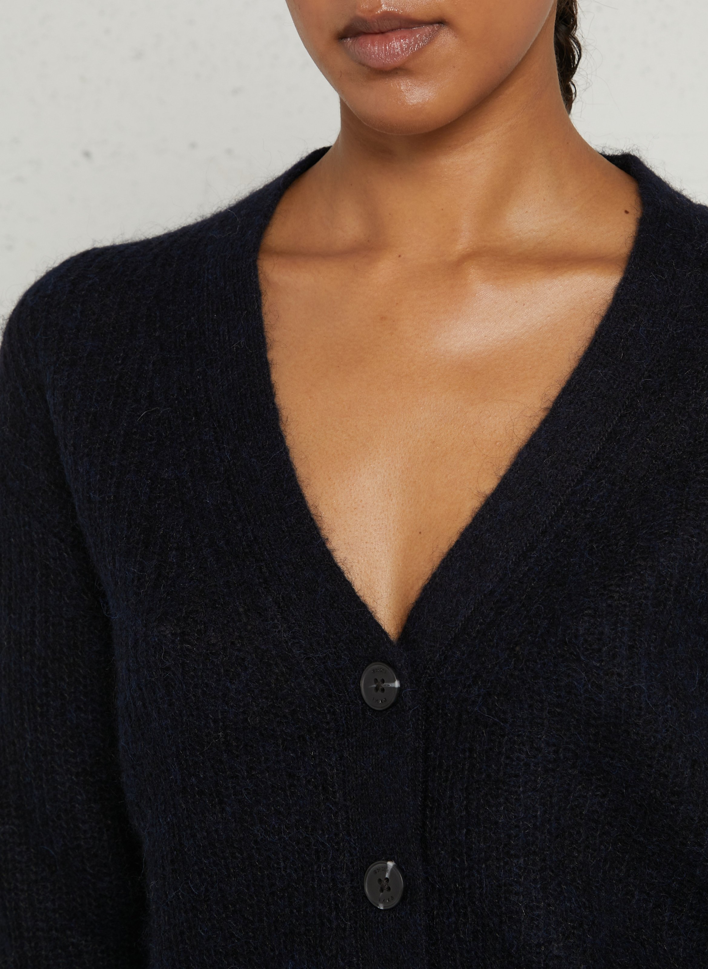 Cardigan col V boutonné en laine mélangée IKKS Bleu