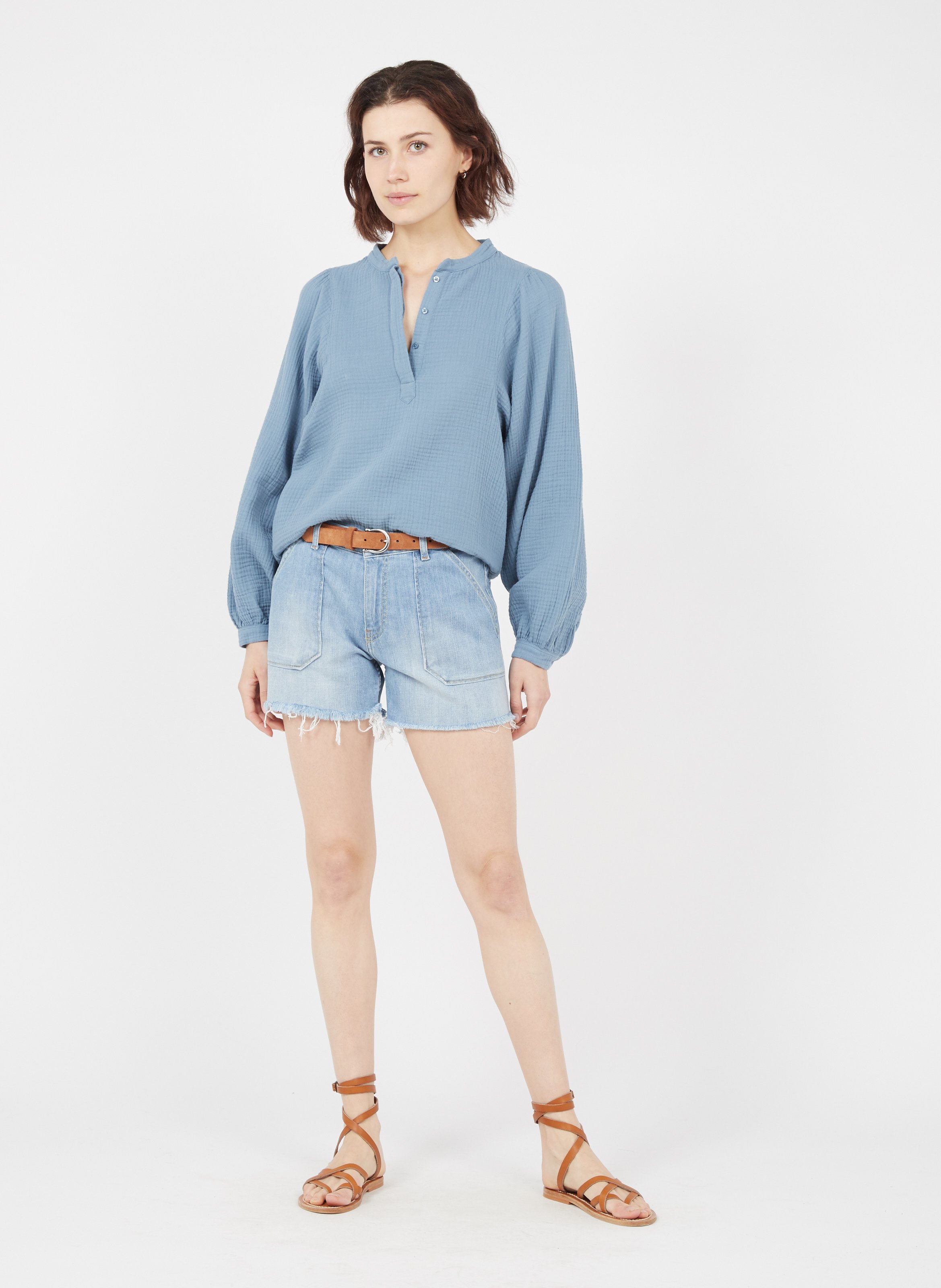 Recht short | katoenblend ACQUAVERDE Blauw