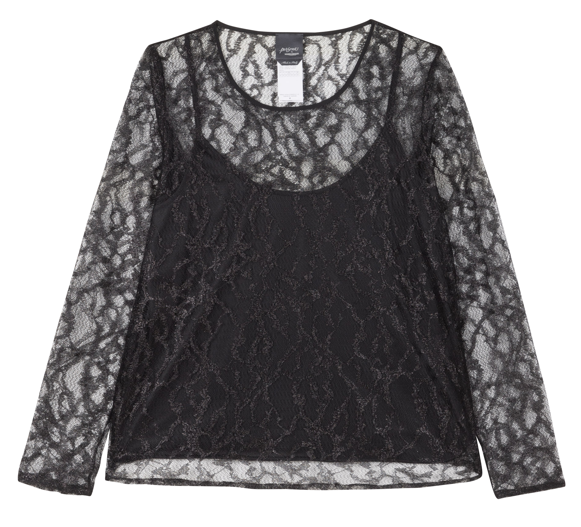 Rechte doorschijnende top met glanseffect PERSONA by Marina Rinaldi Zwart