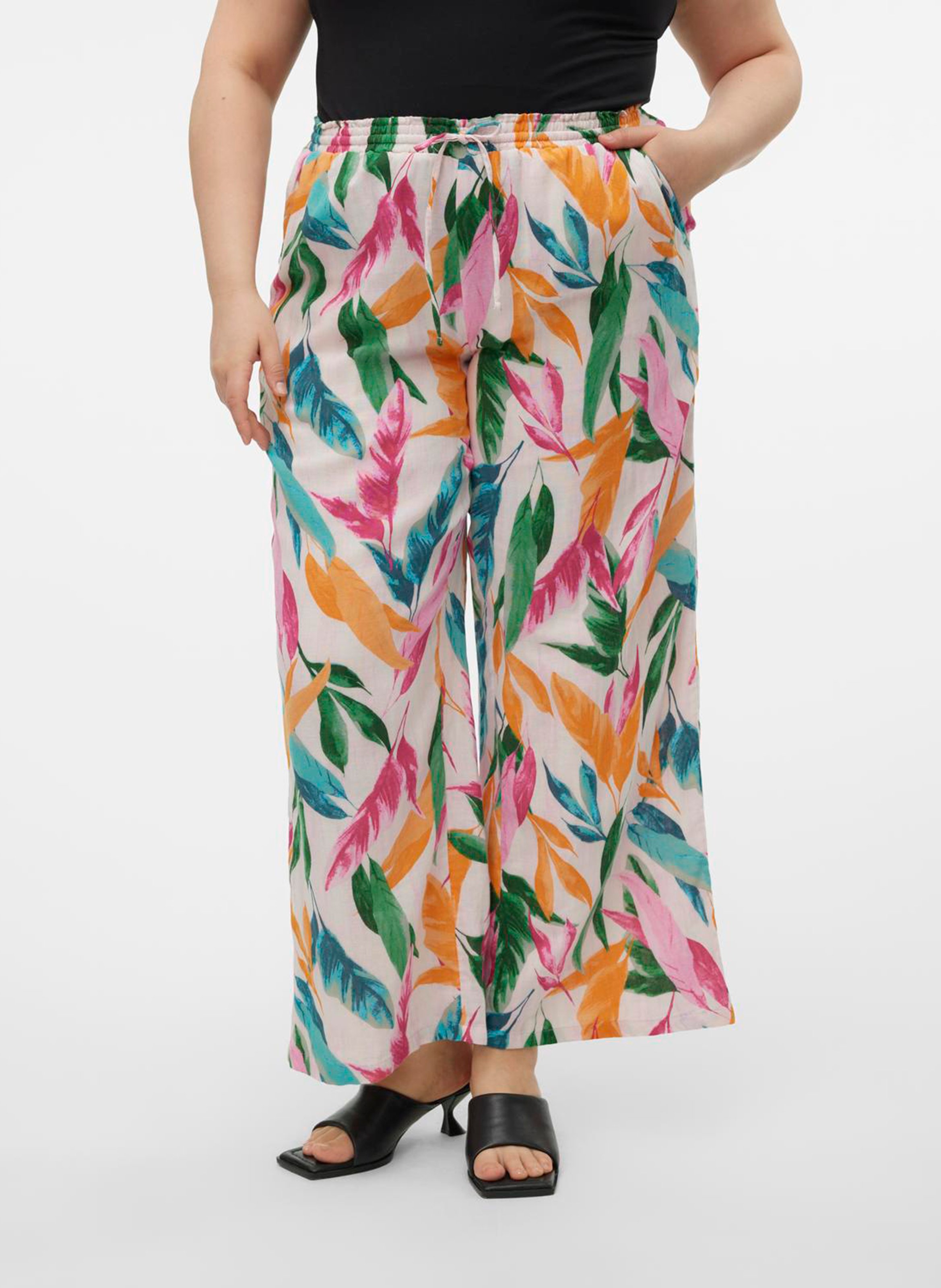 Pantalon droit imprimé en coton VERO MODA CURVE Rose