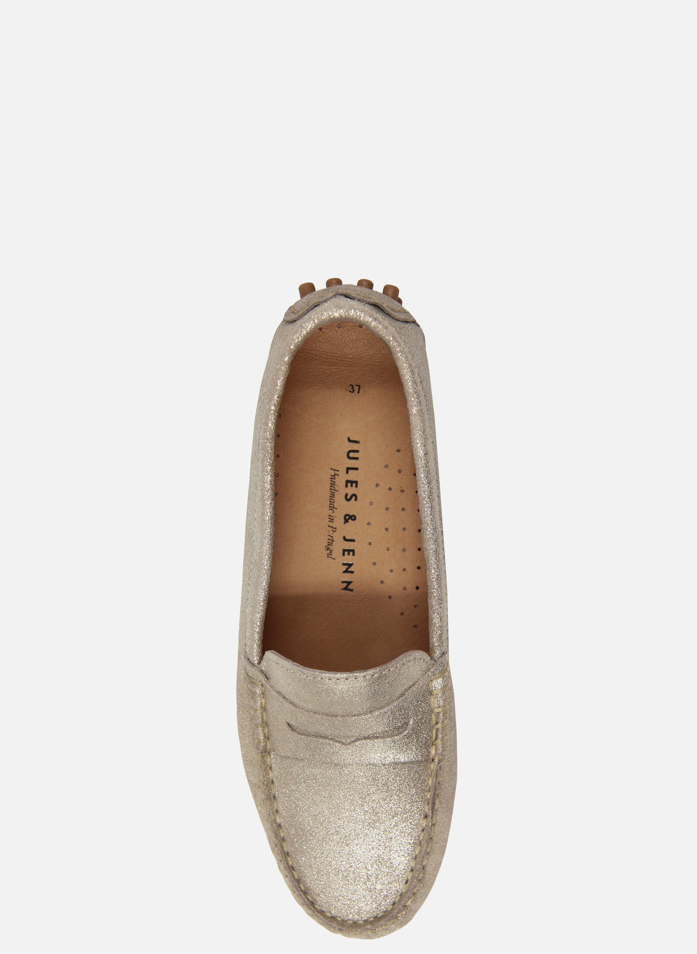 Metallic crackled leather loafers JULES & JENN Golden