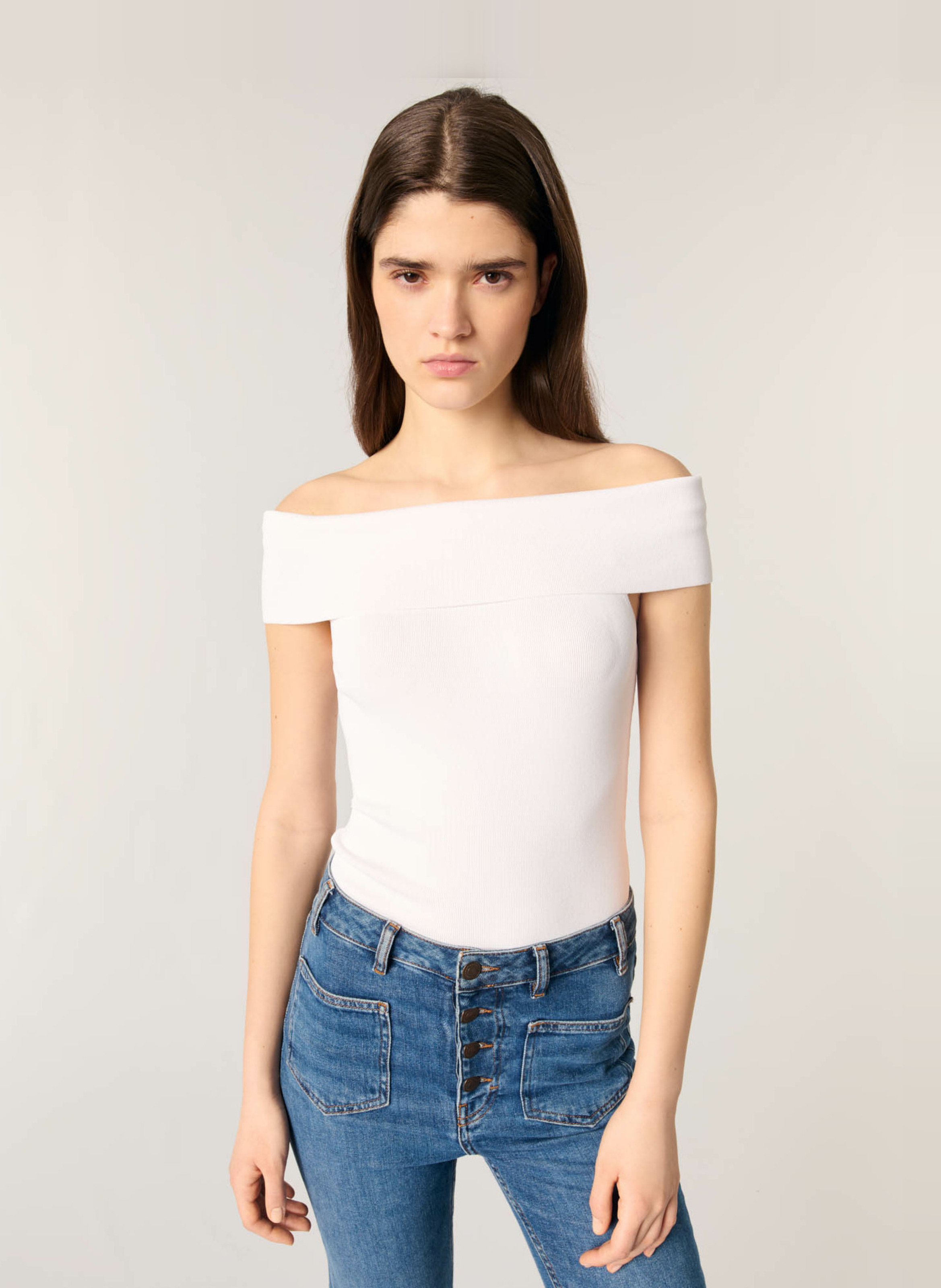 Top col bardot MAJE Blanc