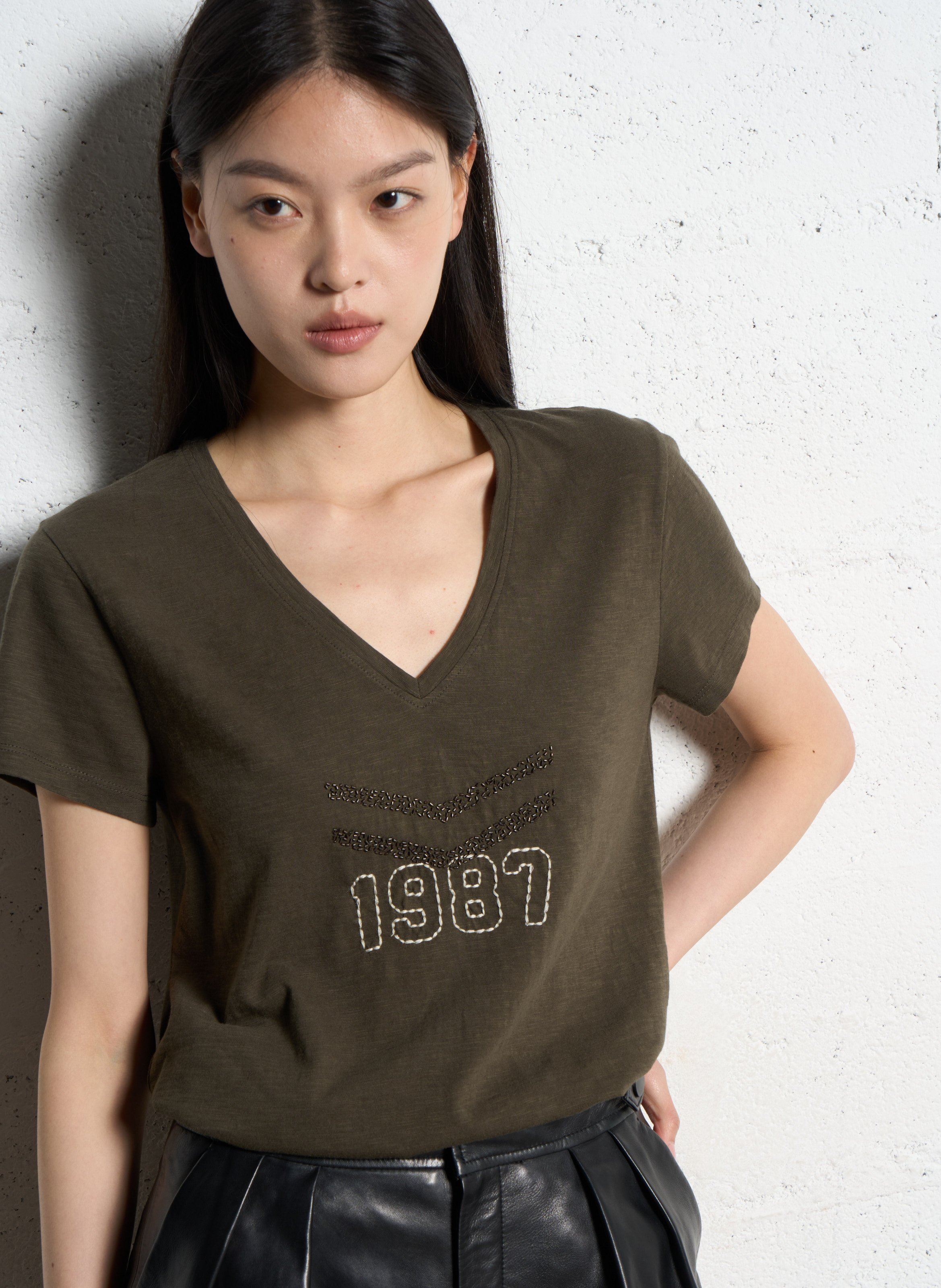 Katoenen T-shirt met boothals IKKS Kaki