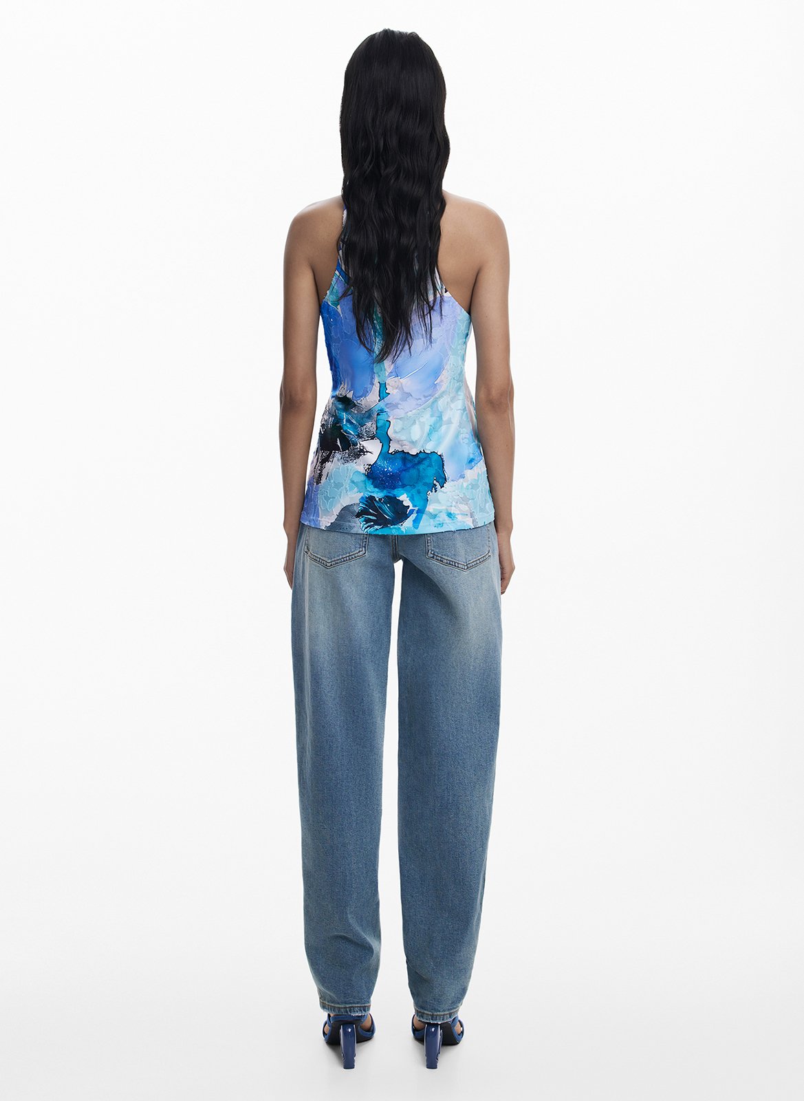 Top girocollo senza maniche stampato DESIGUAL Blu