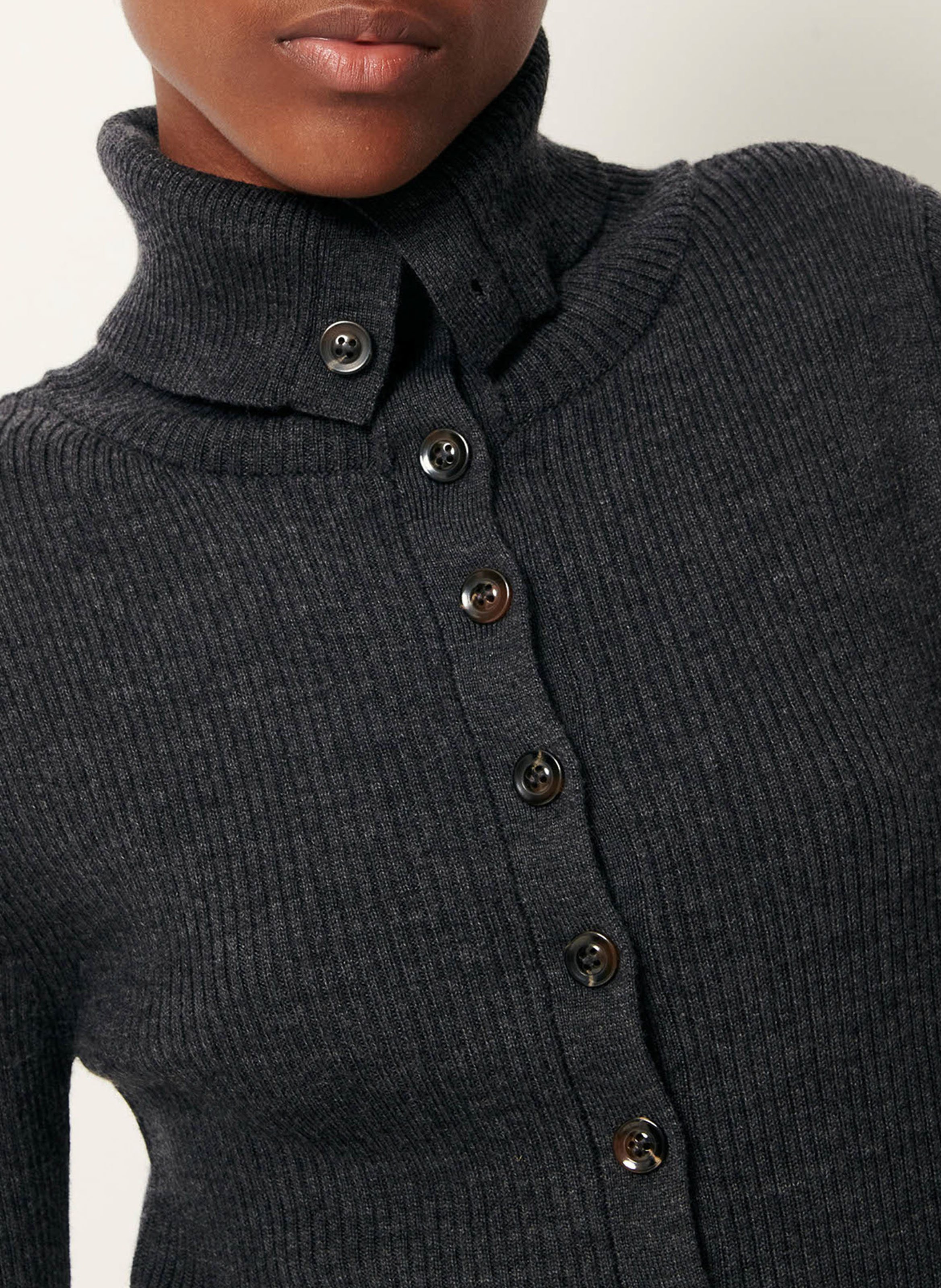 Robe longue col montant en laine mérinos côtelée SESSUN Gris