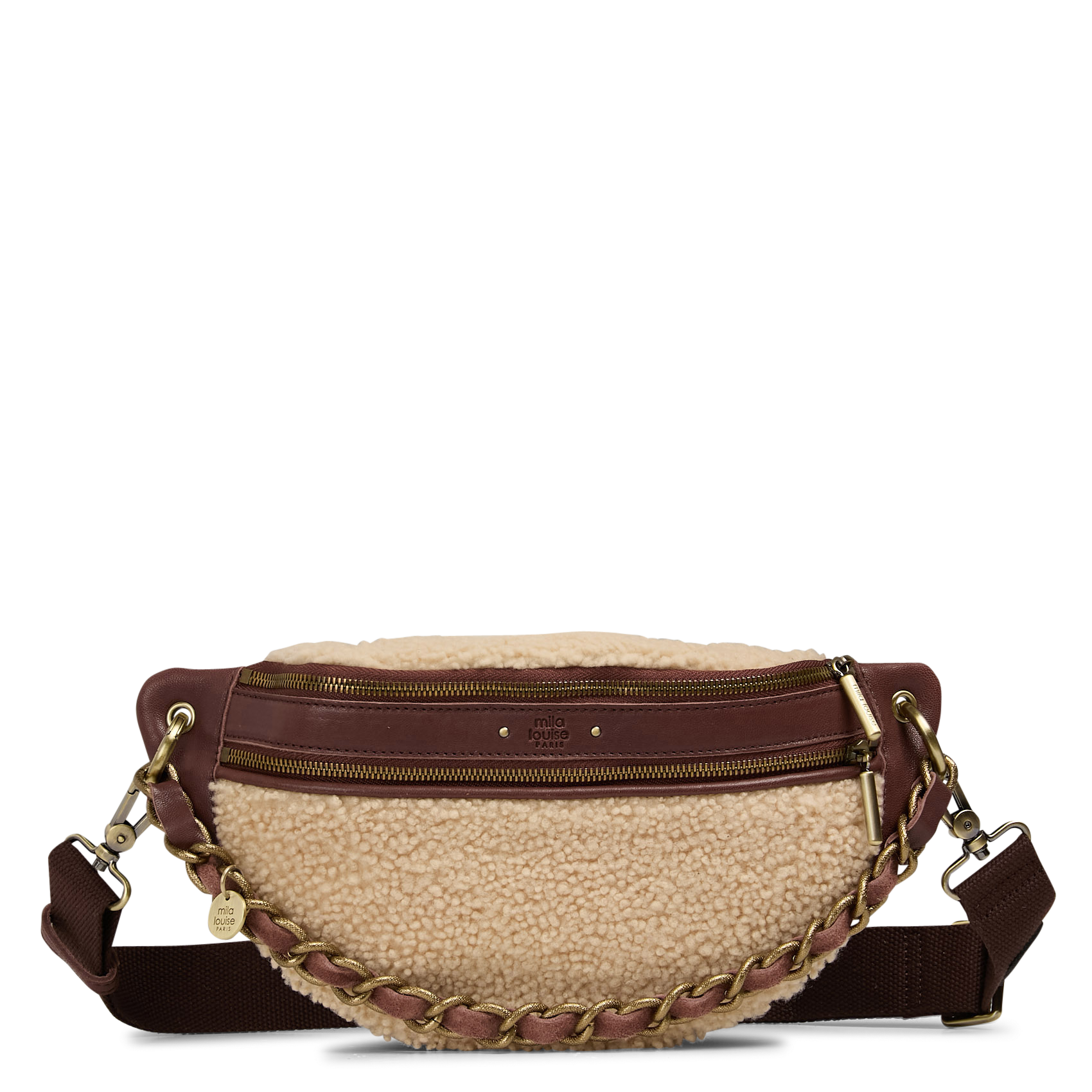 Heuptas van schapenvacht met leren afwerking MILA LOUISE Bruin