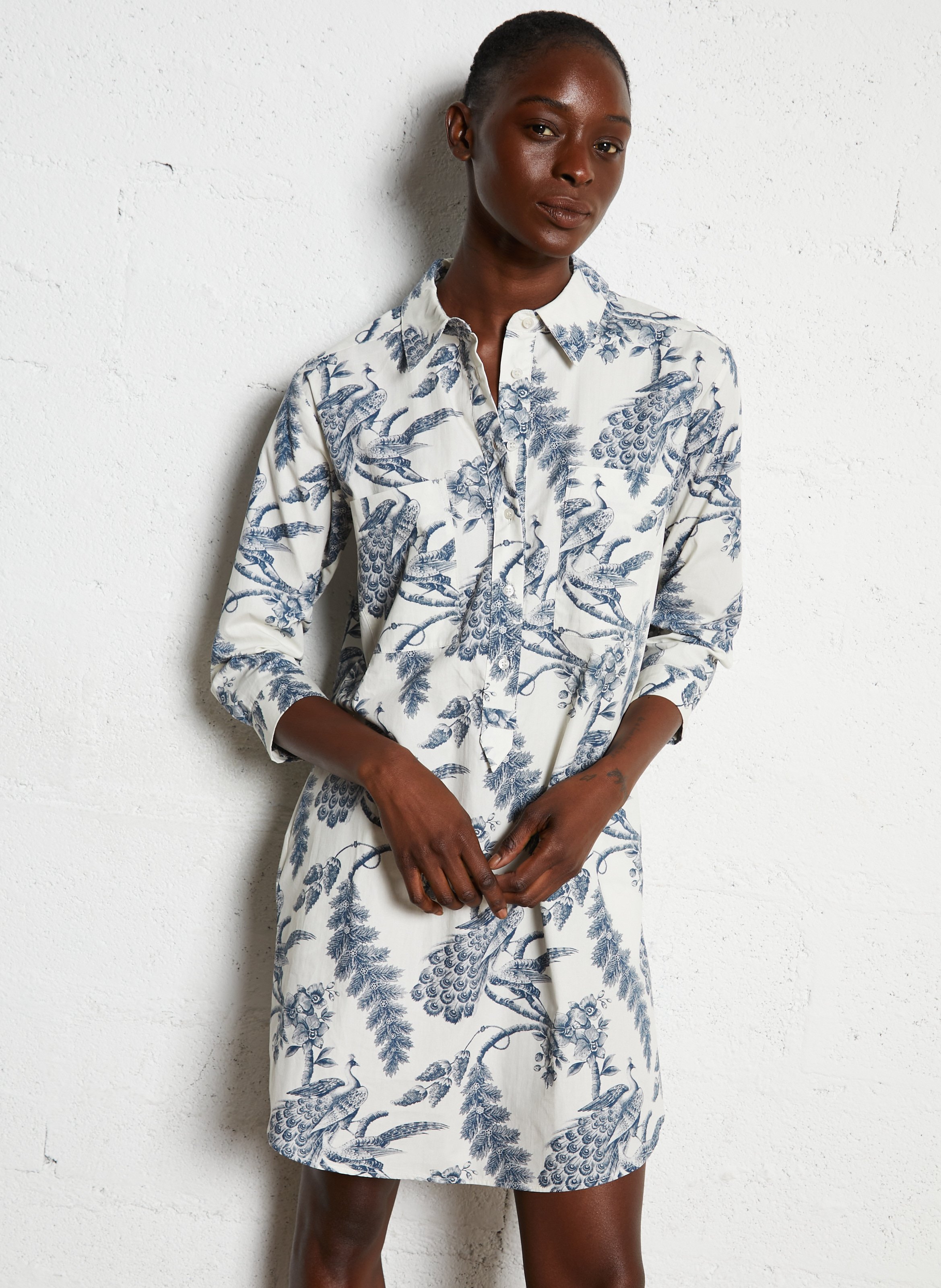 Printed cotton shirt dress MAISON 123 Blue