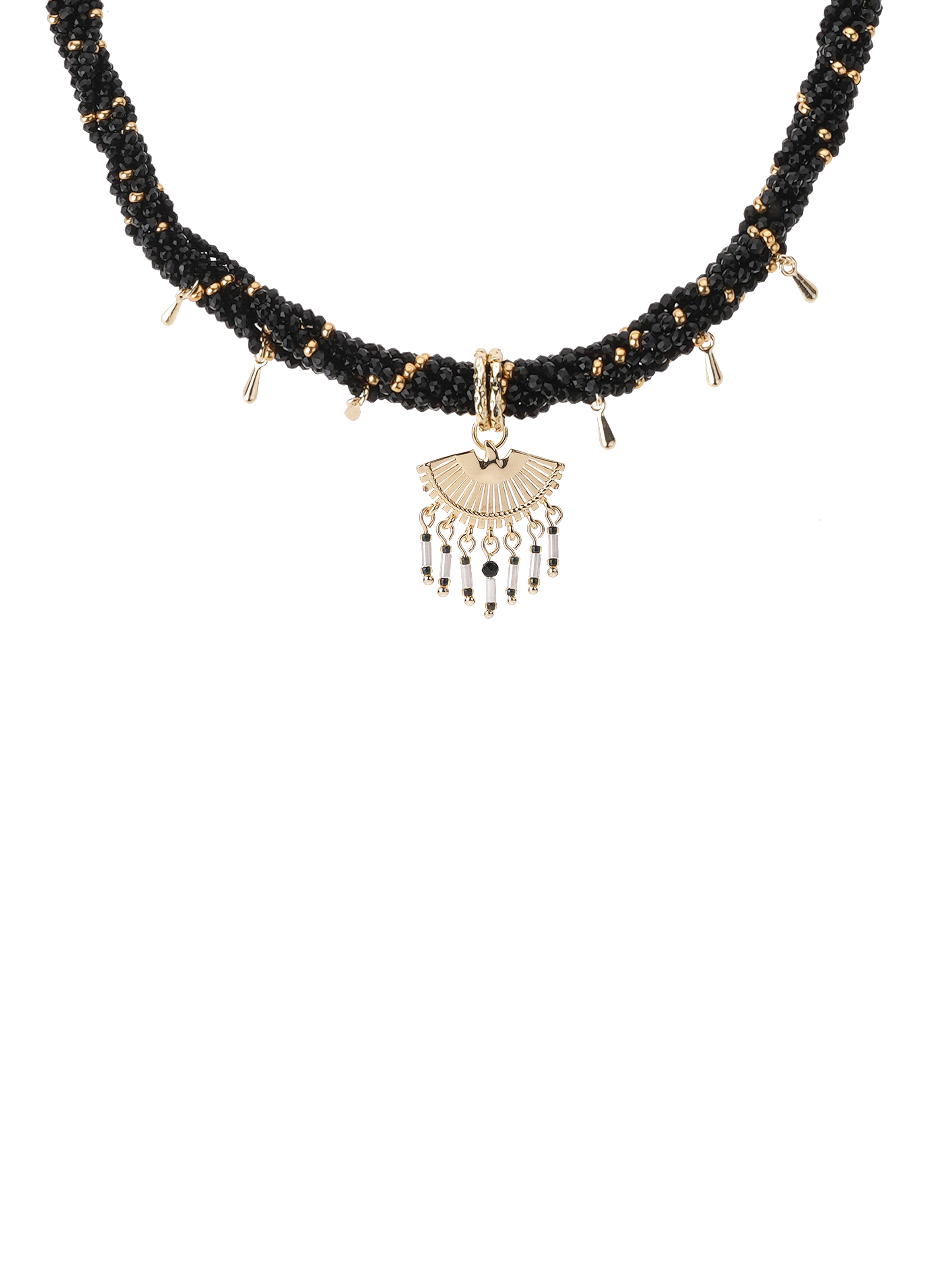 Twisted pearl necklace with charms and pendant HIPANEMA Black