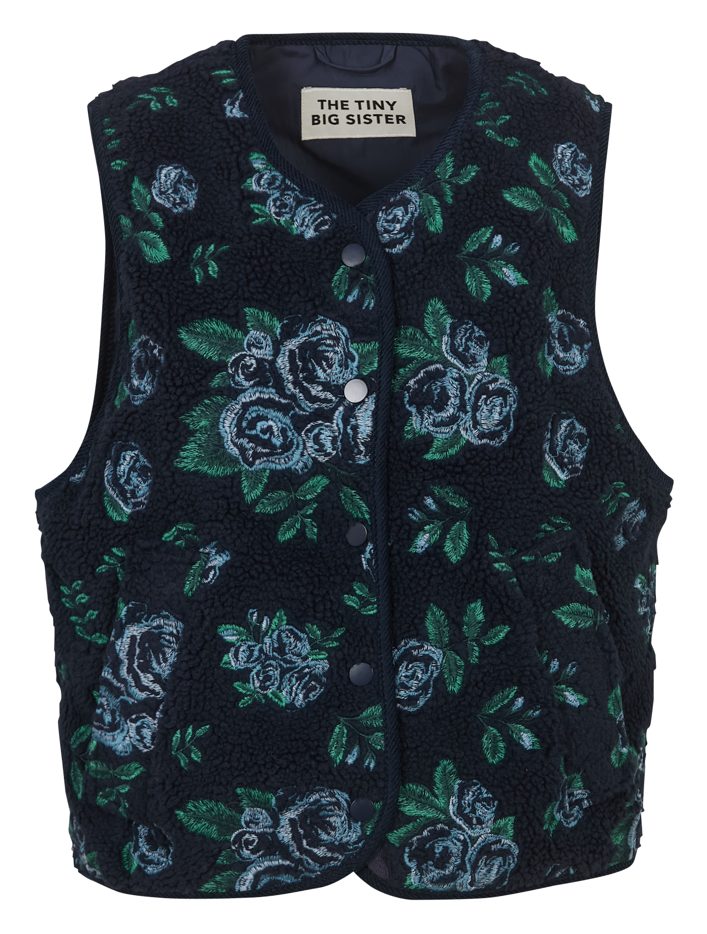 Veste droite col V brodée THE TINY BIG SISTER Bleu