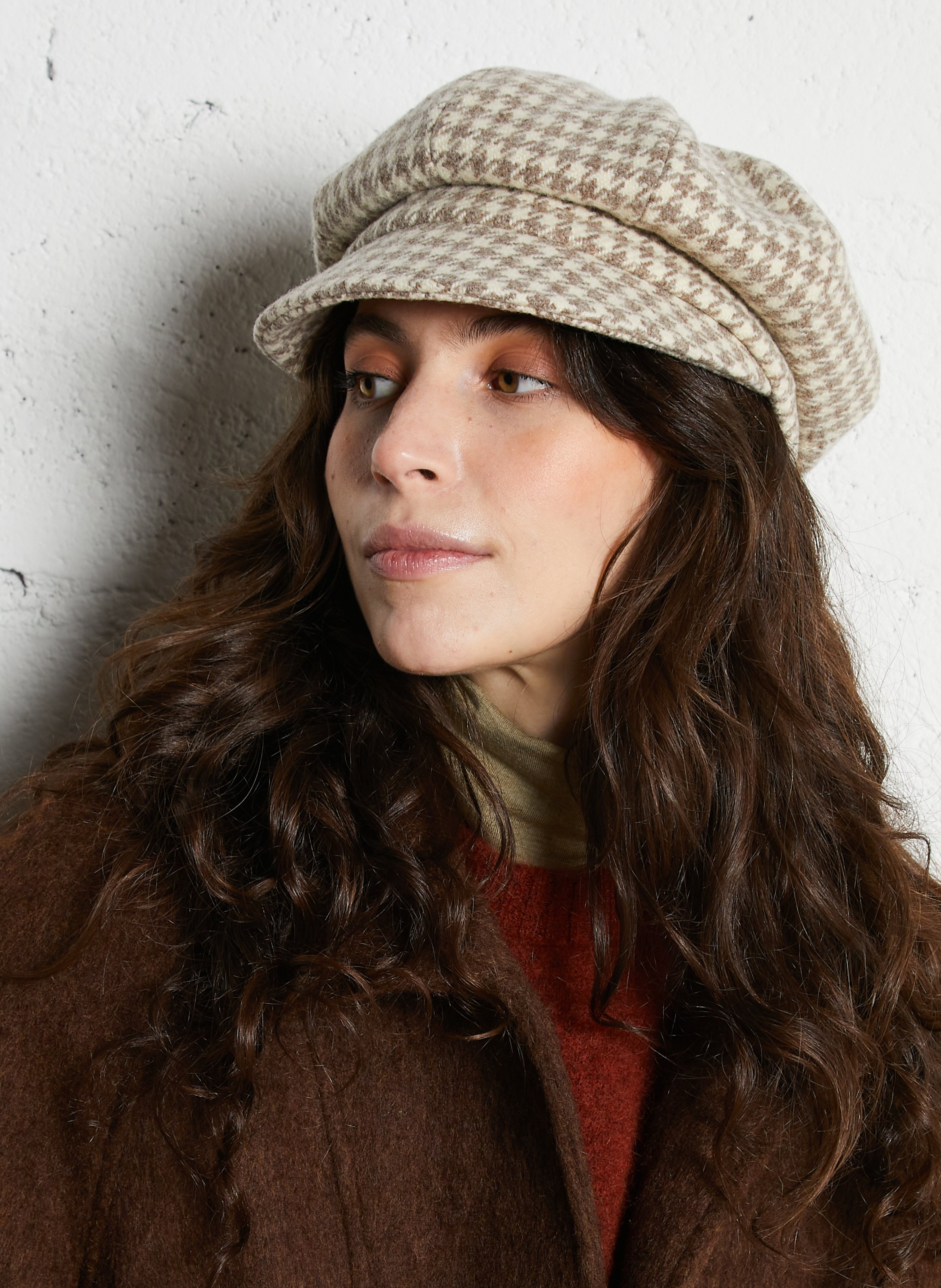 Gavroche pied de poule en laine AU PRINTEMPS PARIS Beige