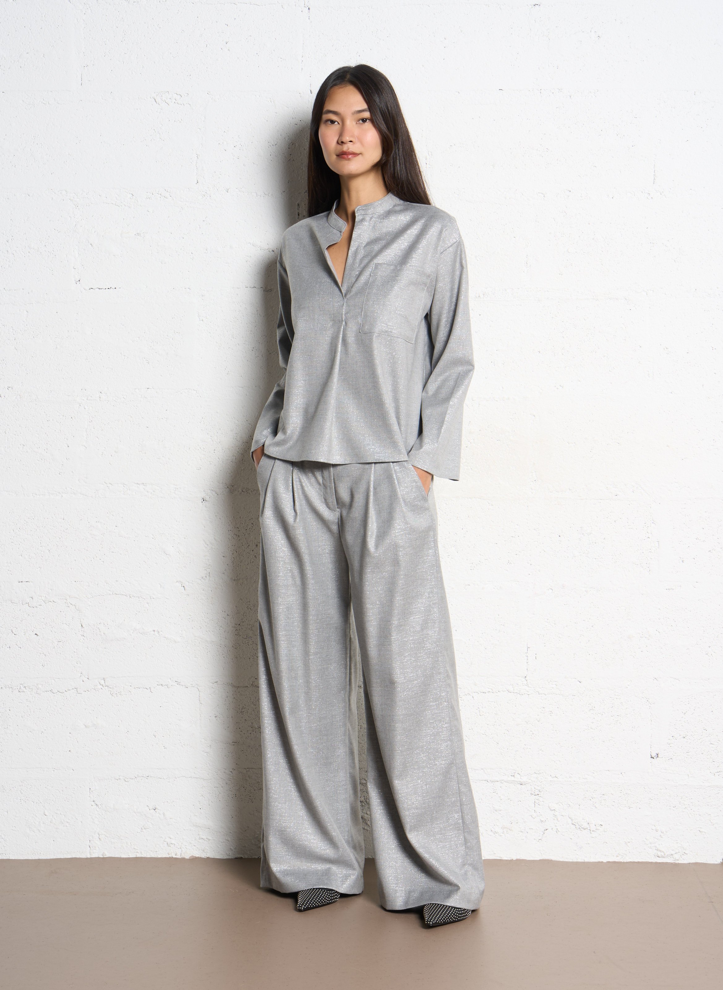 Metallic turtleneck top DIEGA Silver