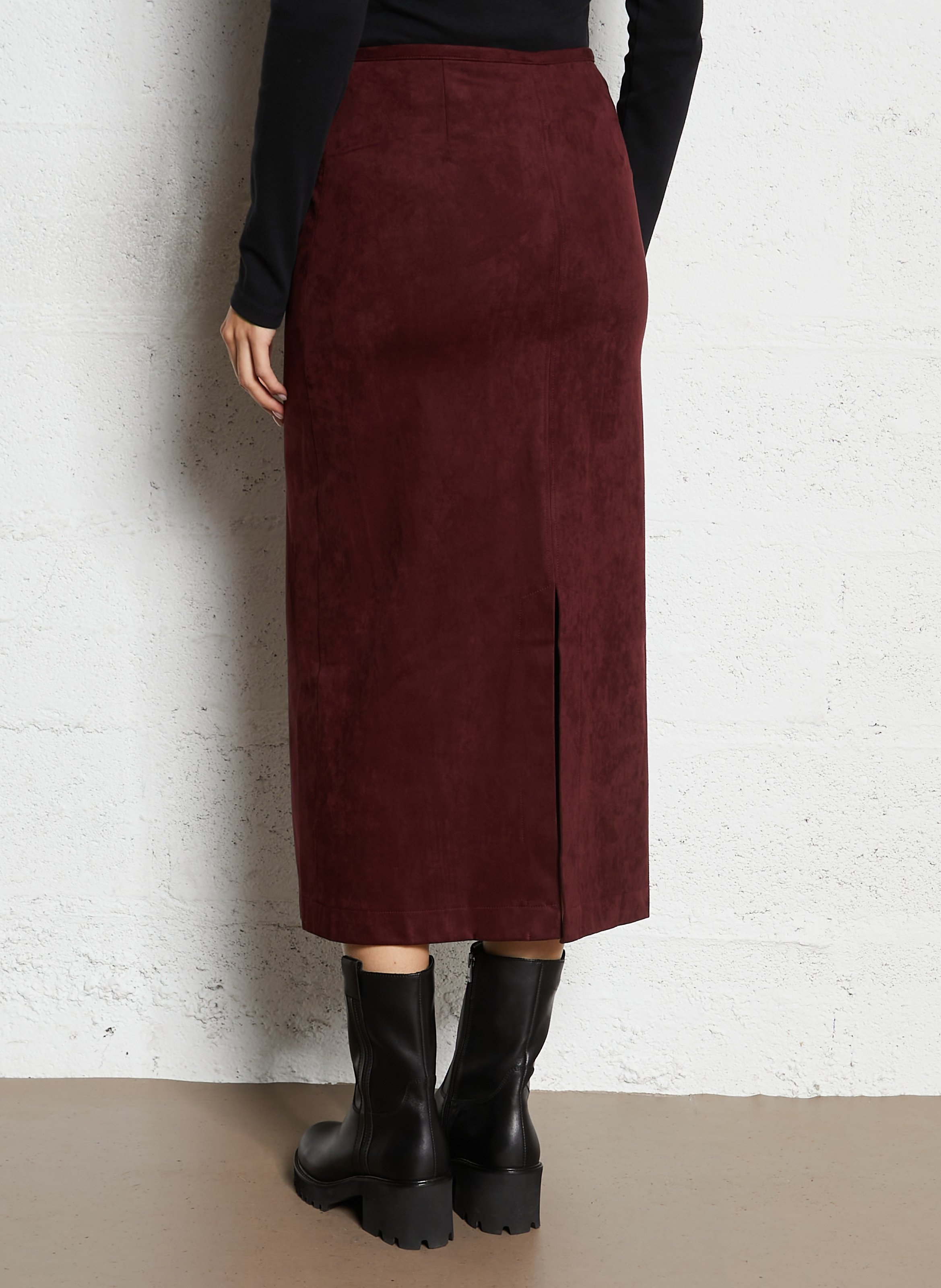 Midi-Rock aus Veloursleder THE KORNER Rot