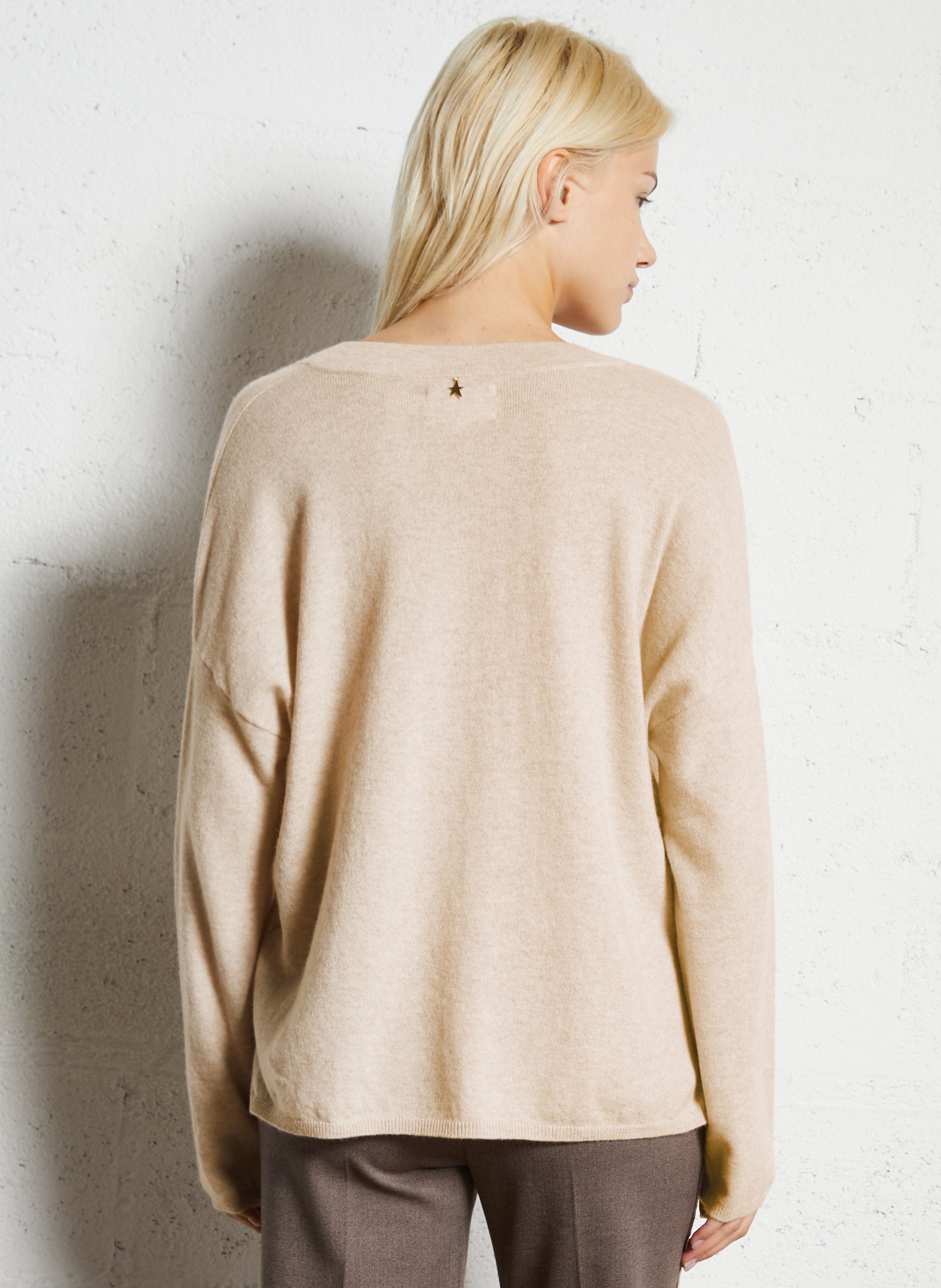 Pull col V en cachemire  SUD EXPRESS Beige