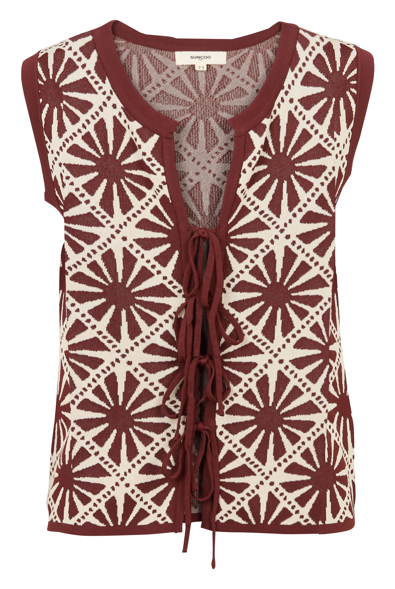 Gilet imprimé droit à nouer SUNCOO Marron