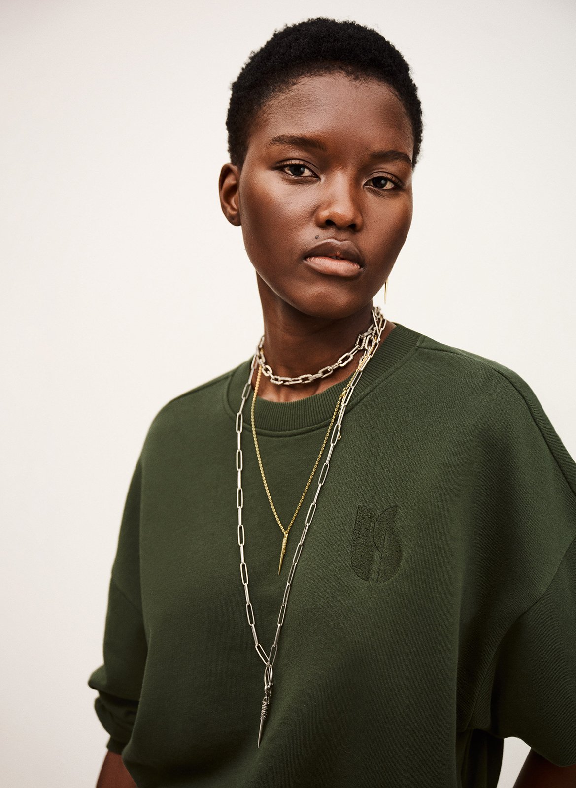 Sweat col rond en coton mélangé BA&SH Kaki