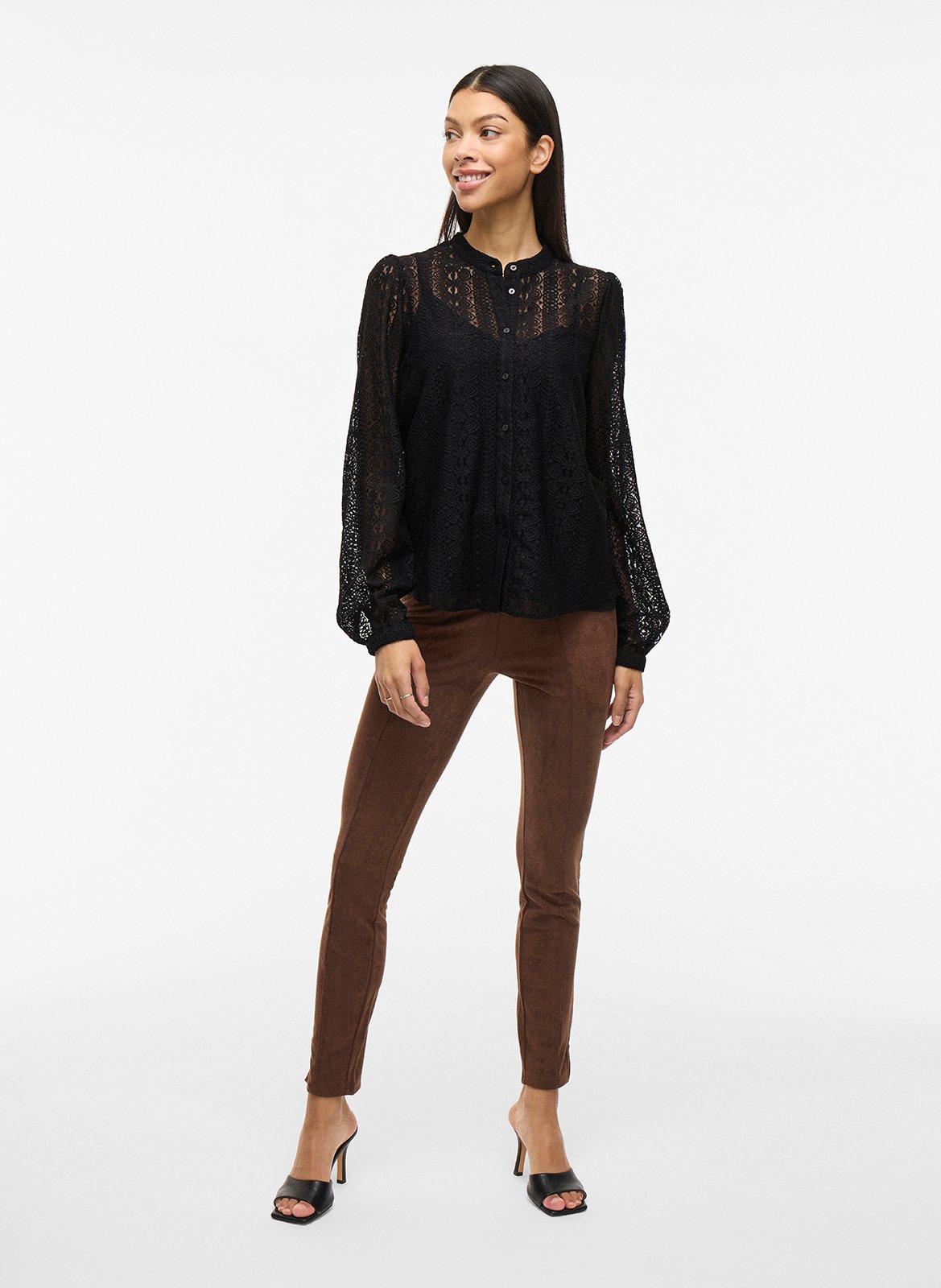 Bestickte Bluse mit Mao-Kragen VILA Schwarz