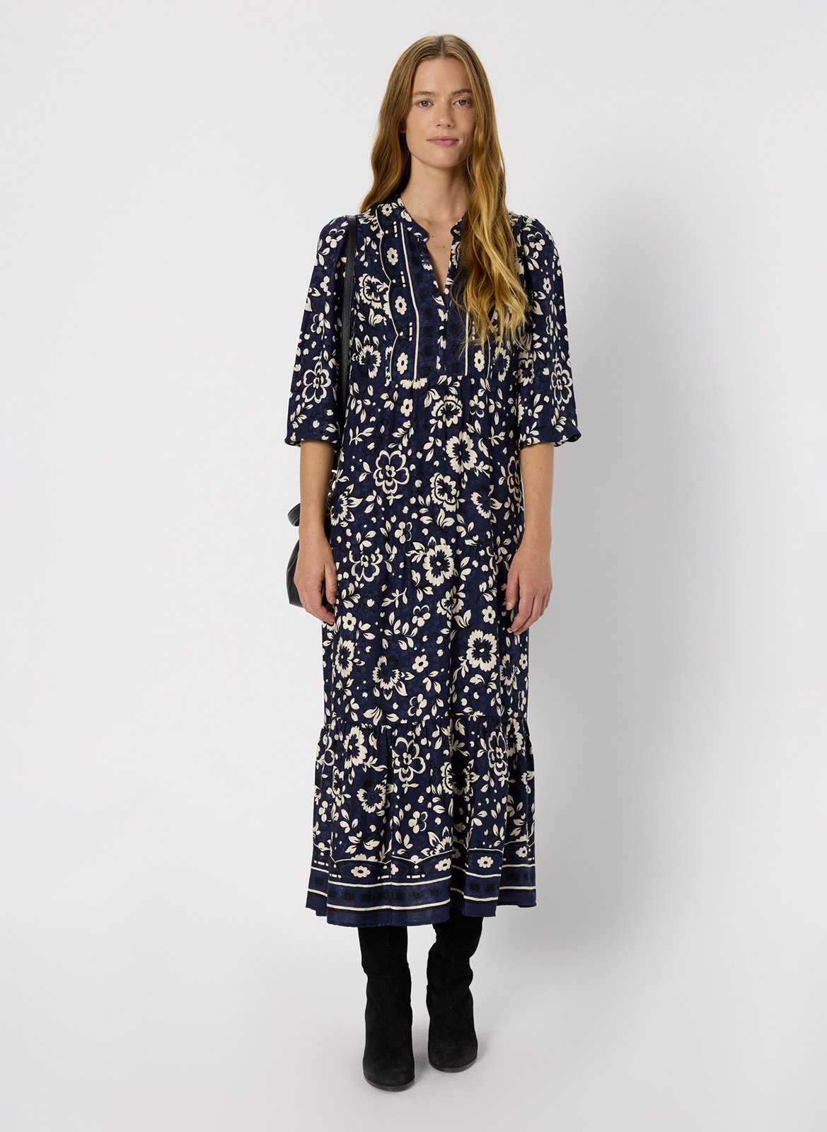 Long printed dress with Tunisian collar GERARD DAREL Blue