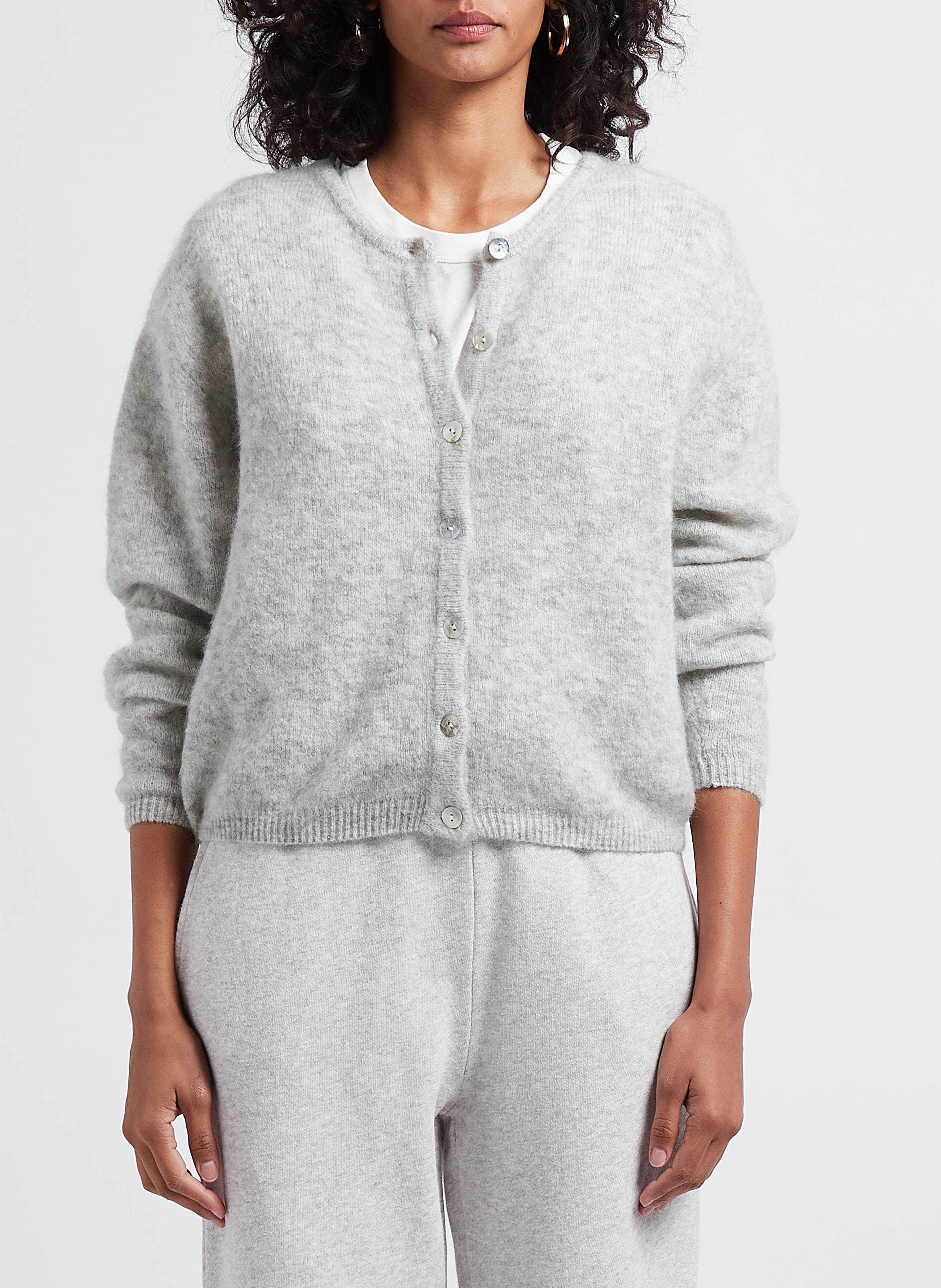 Wollmix-Strickjacke mit Rundhalskragen AMERICAN VINTAGE Grau