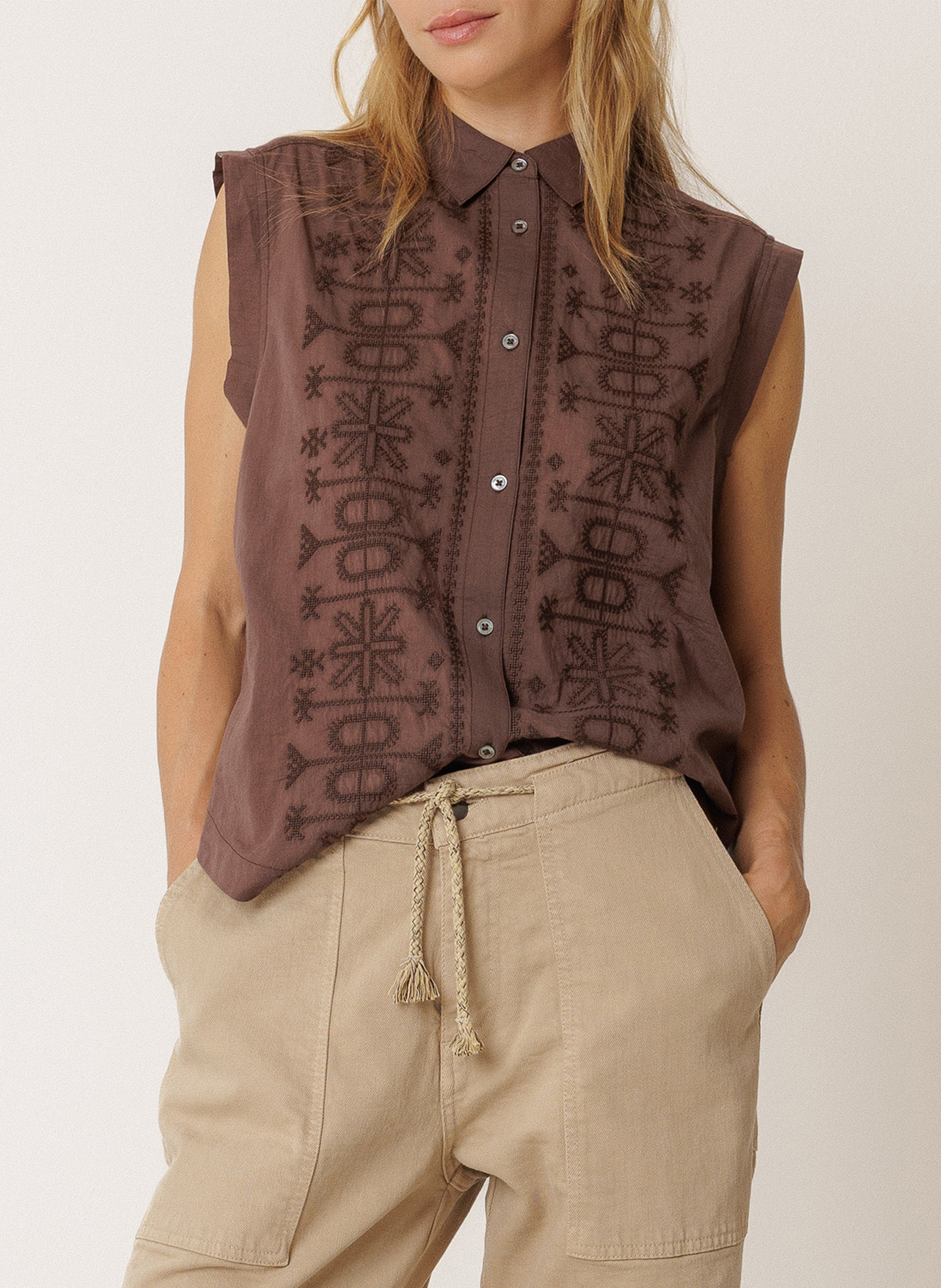 Oversized embroidered shirt INDI & COLD Brown