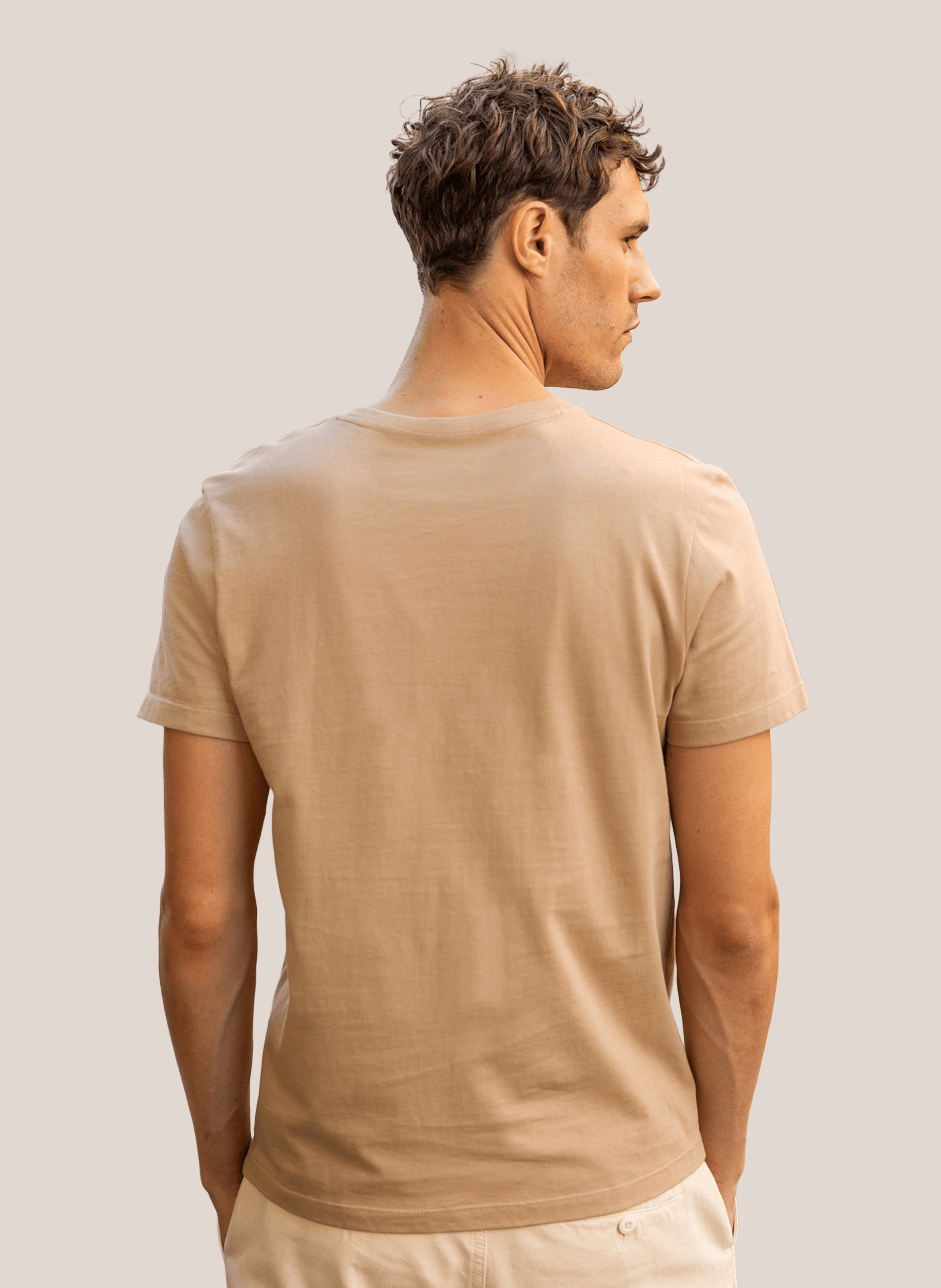 Tee-shirt droit col rond en coton et coton recyclé FAGUO Beige