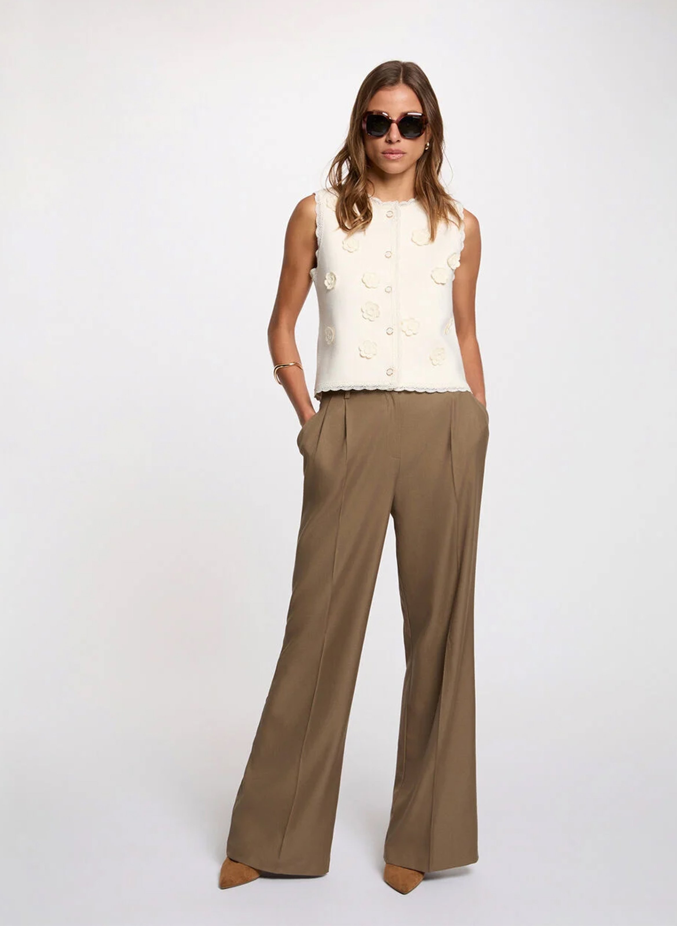 Fitted round neck vest MORGAN Beige