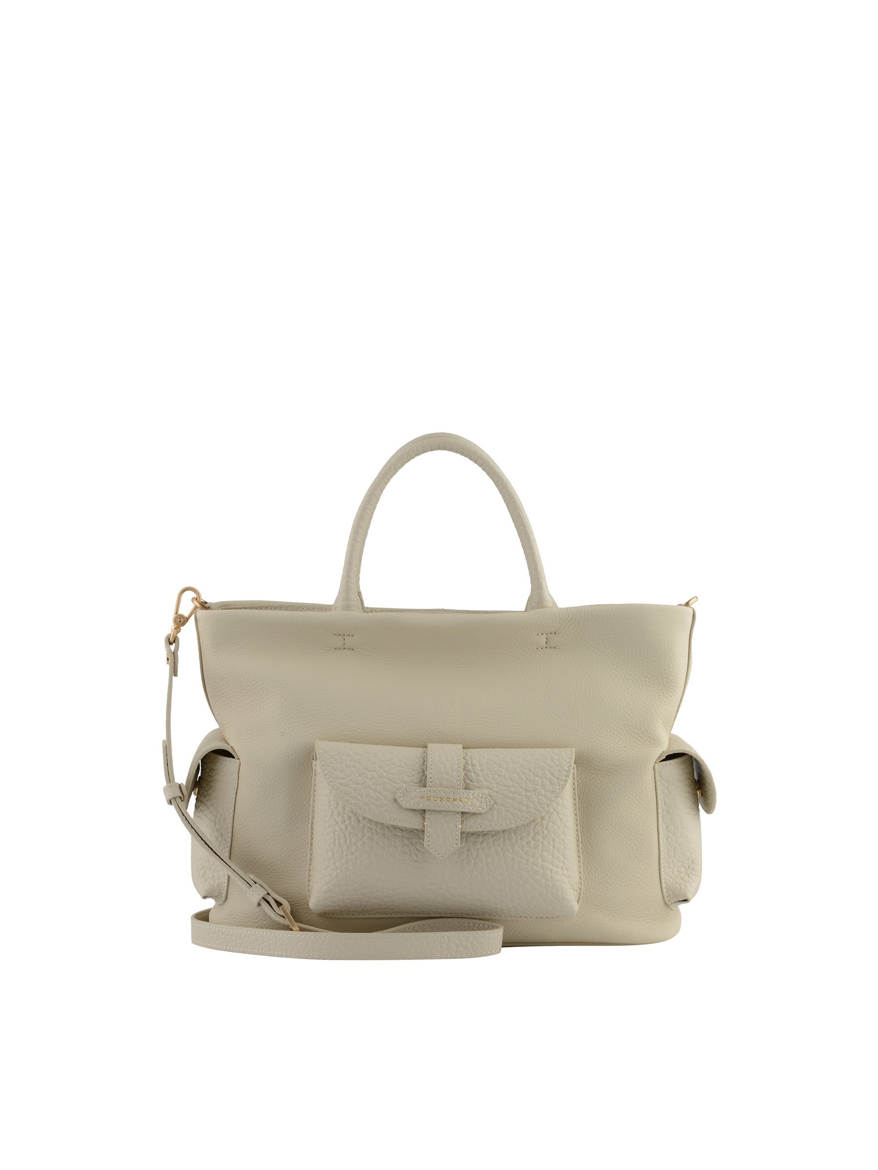 Calfskin leather handbag POURCHET Beige