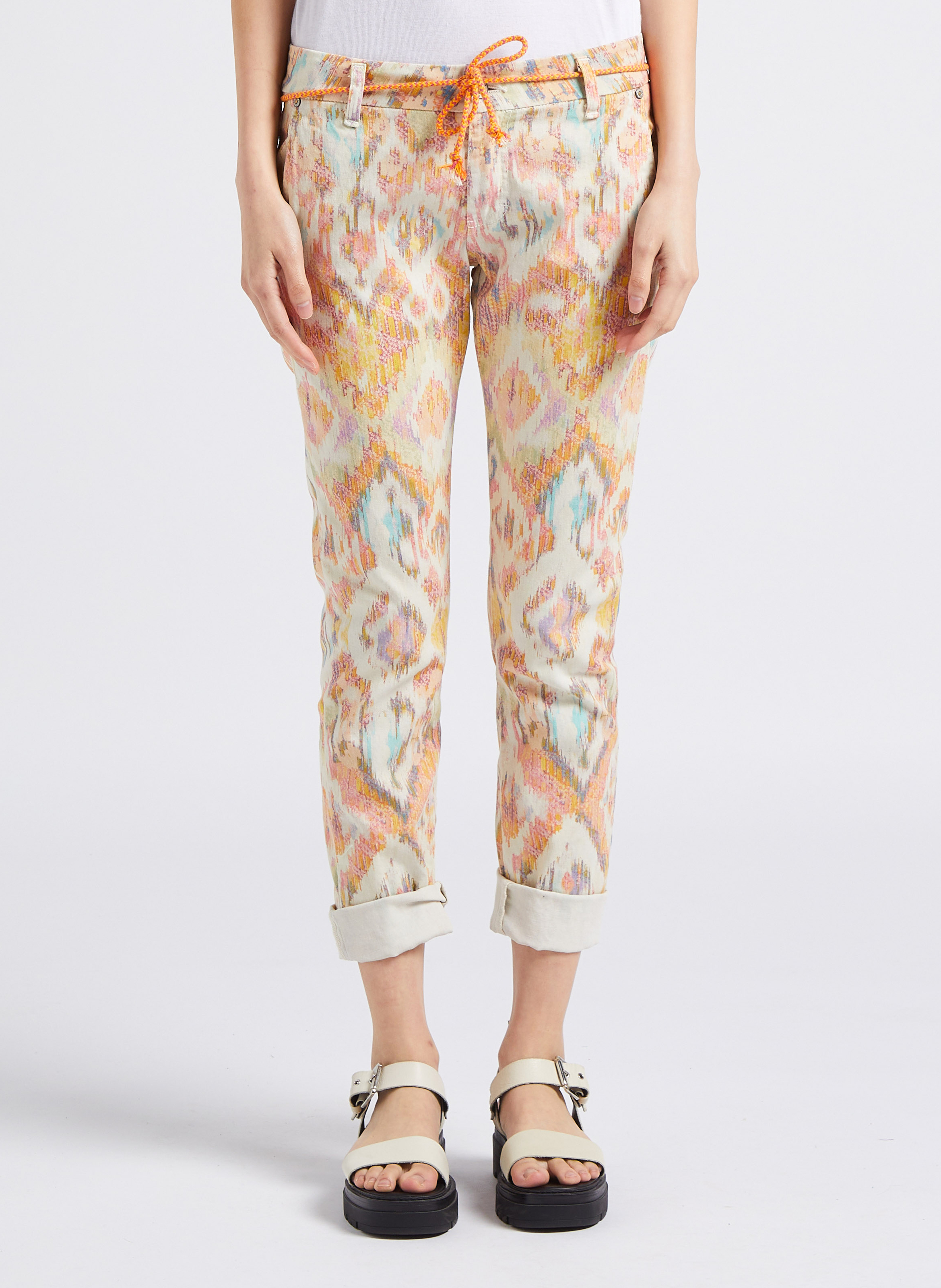 Pantalon taille basse en coton mélangé PLEASE Beige