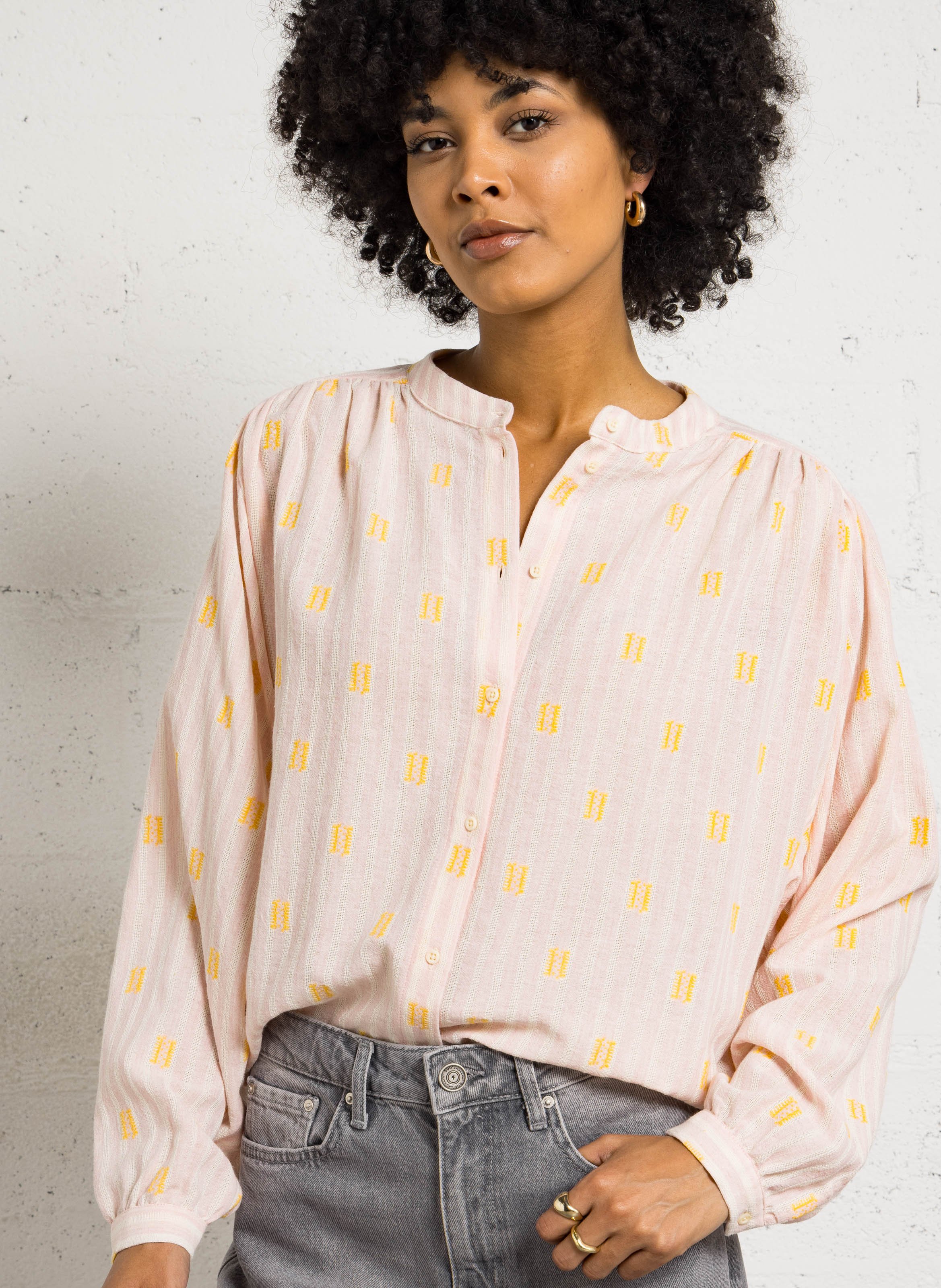 Bluse aus Baumwoll-Mix mit Rundhalsausschnitt SACRECOEUR Rosa