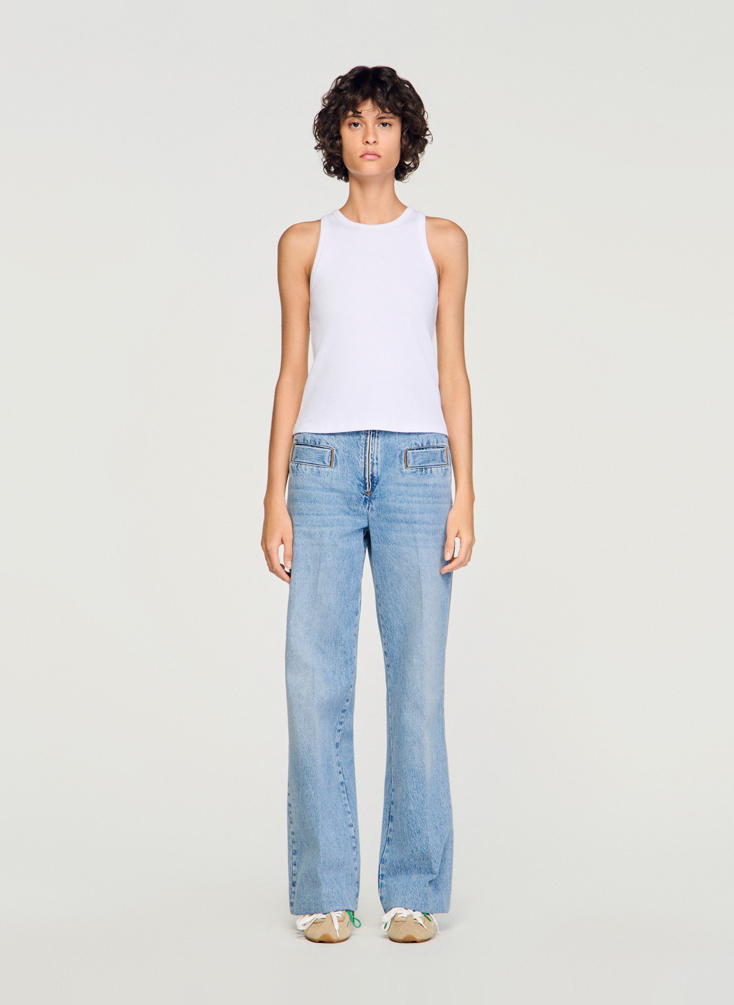 Rechte, katoenen singlet met ronde hals SANDRO Wit