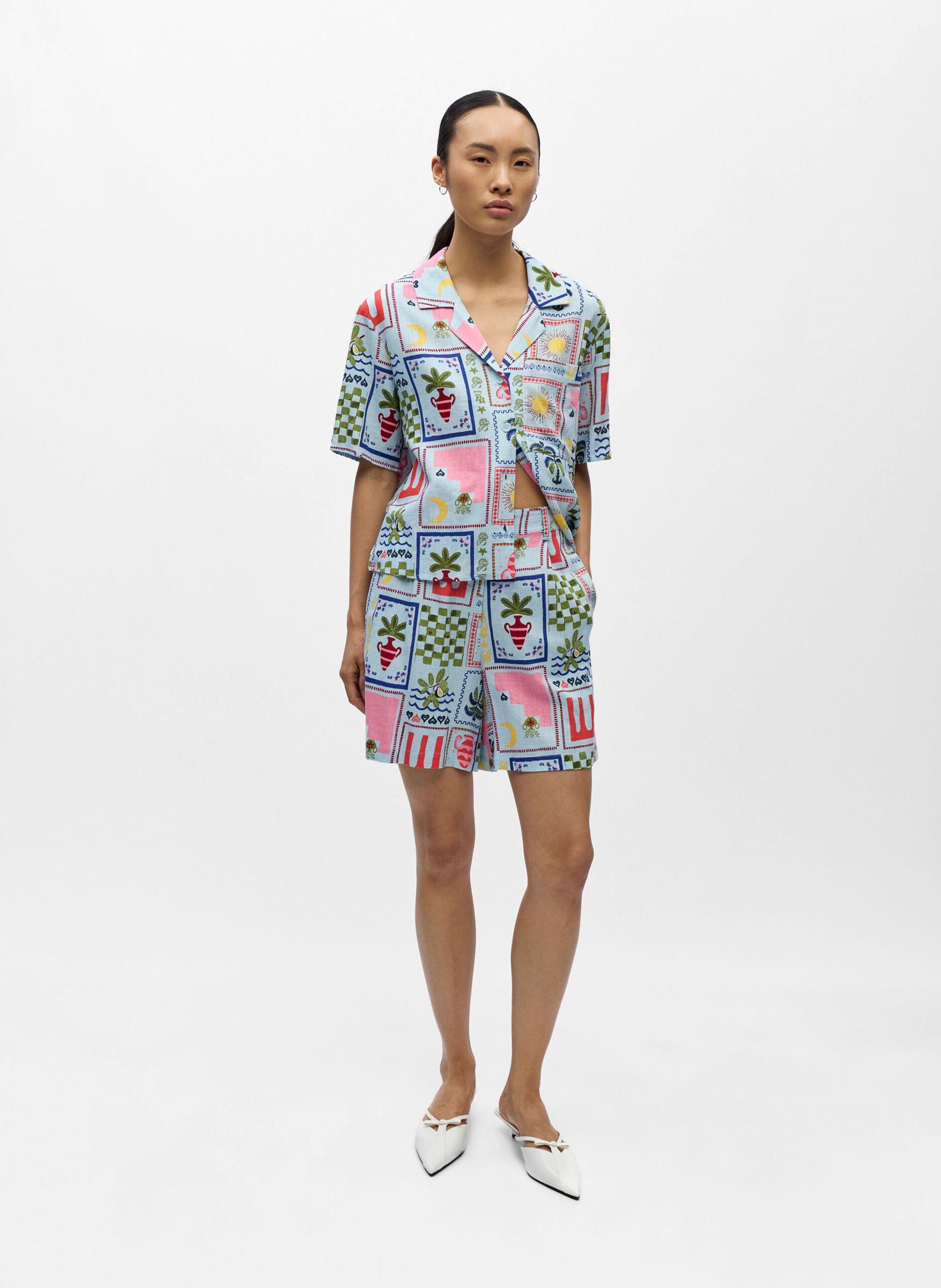 Gerade geschnittene Shorts mit Print OBJECT Blau