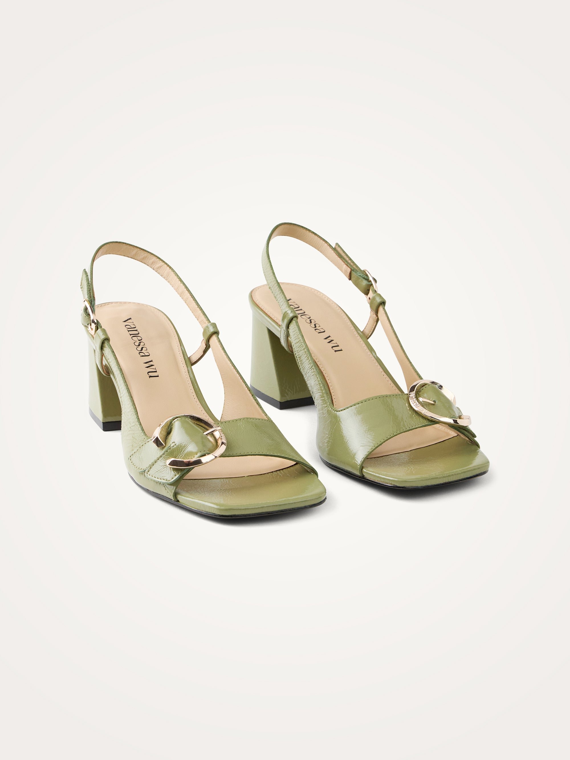 Sandals in aged effect patent leather with strap and heel VANESSA WU Green