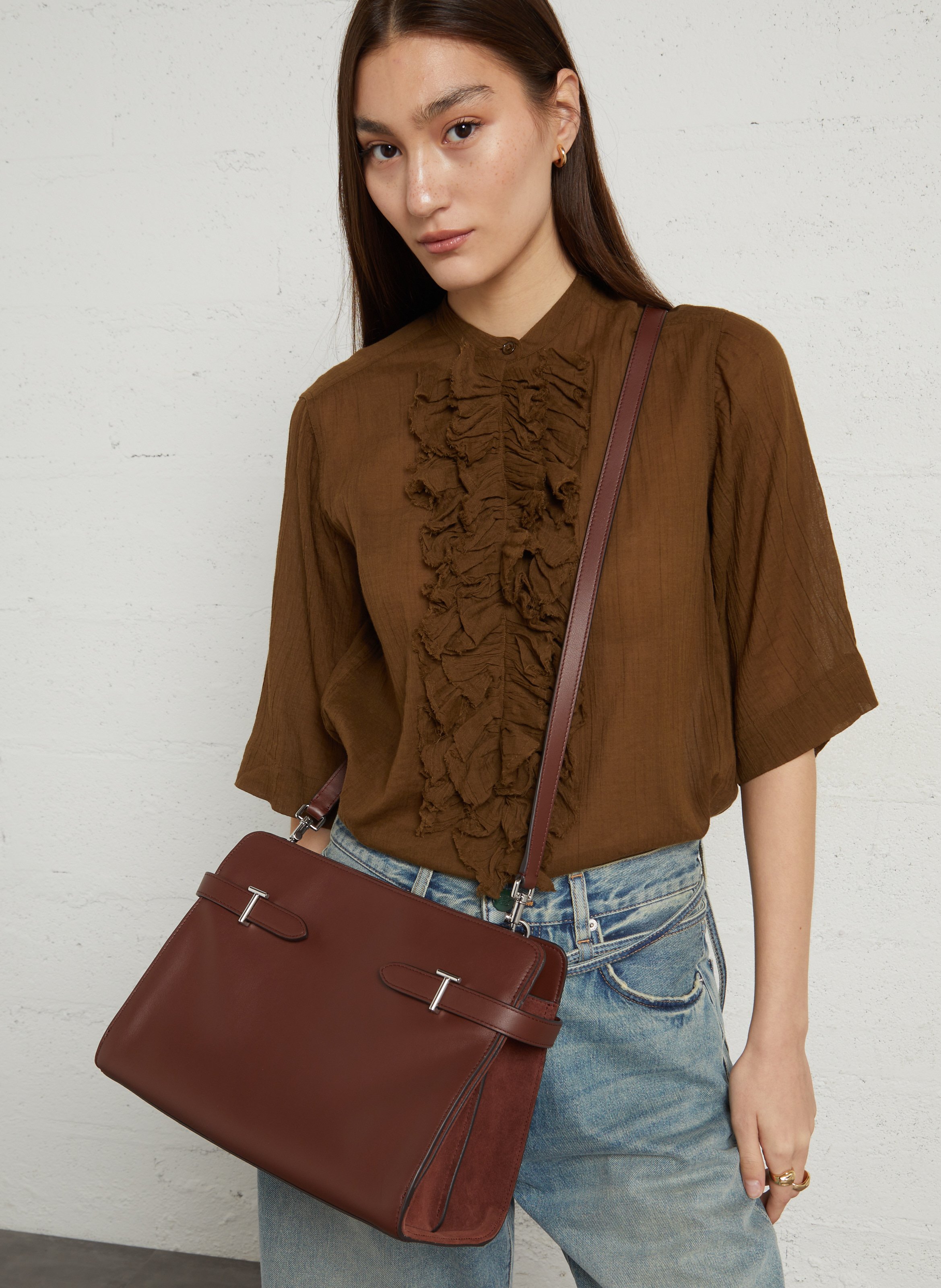 Leather clutch bag LE TANNEUR Brown