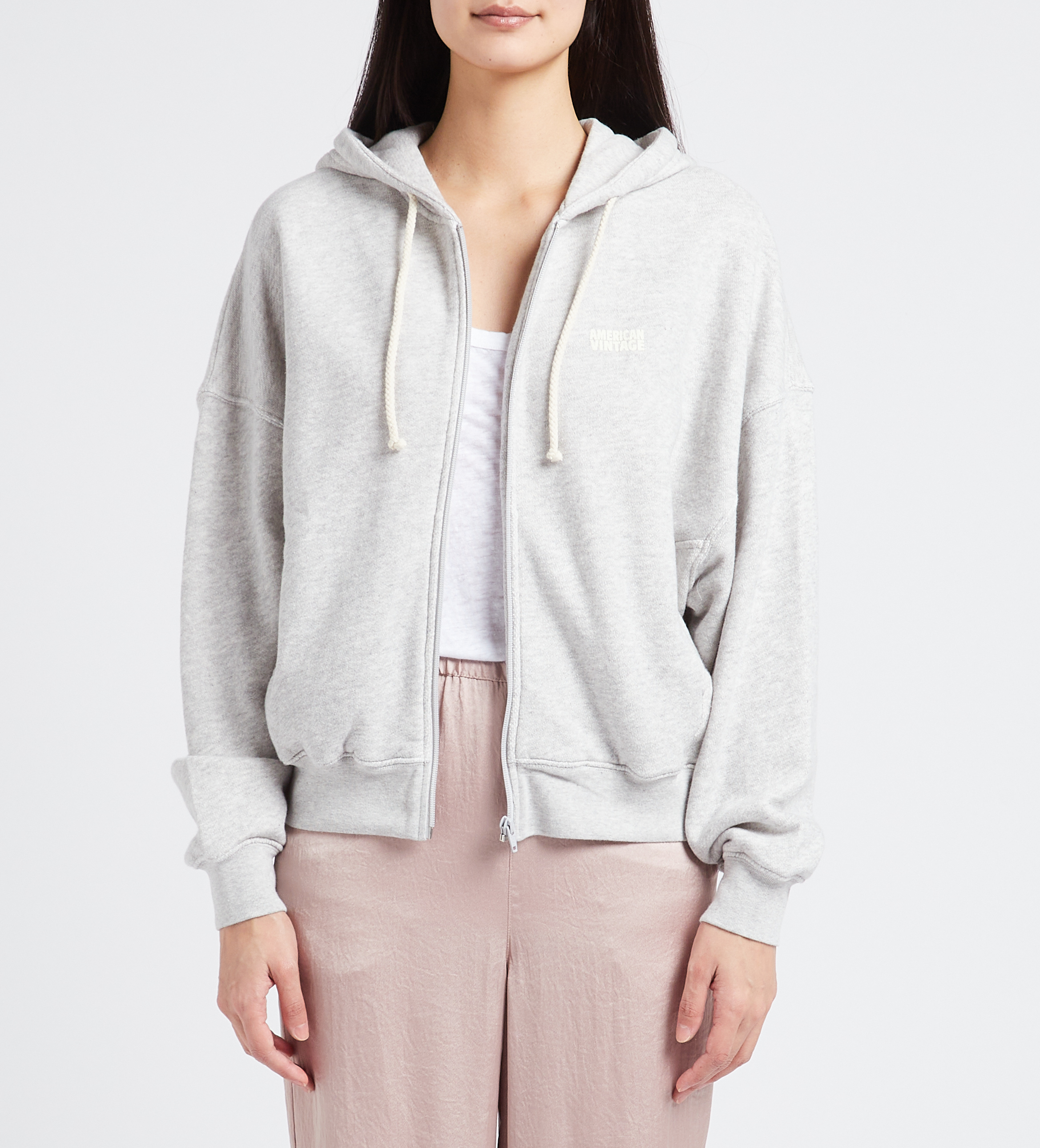 Kapuzensweatshirt aus Bio-Baumwolle mit Reißverschluss und Siebdruck AMERICAN VINTAGE Grau