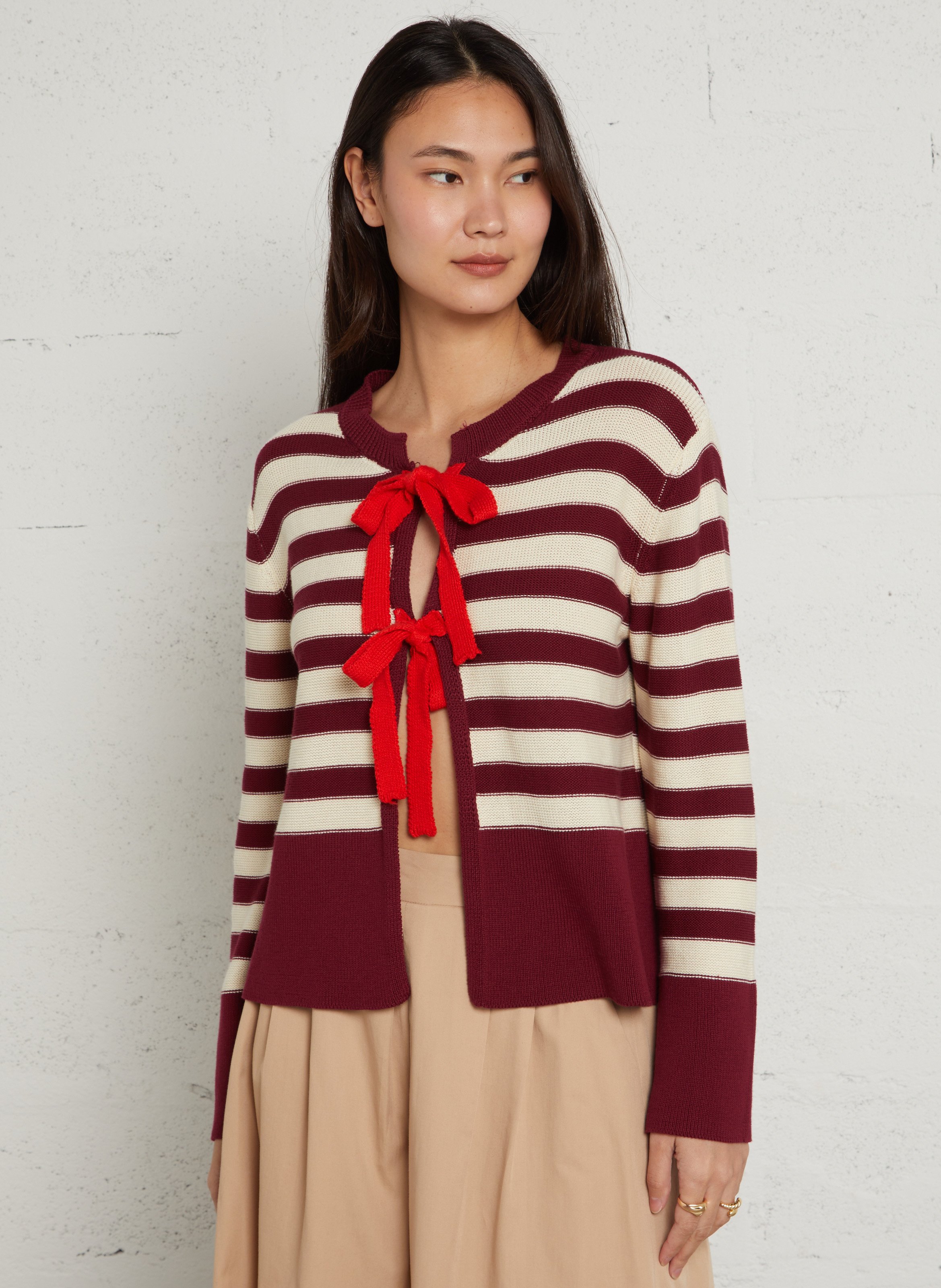 Striped straight cotton round-neck cardigan DR BLOOM Purple