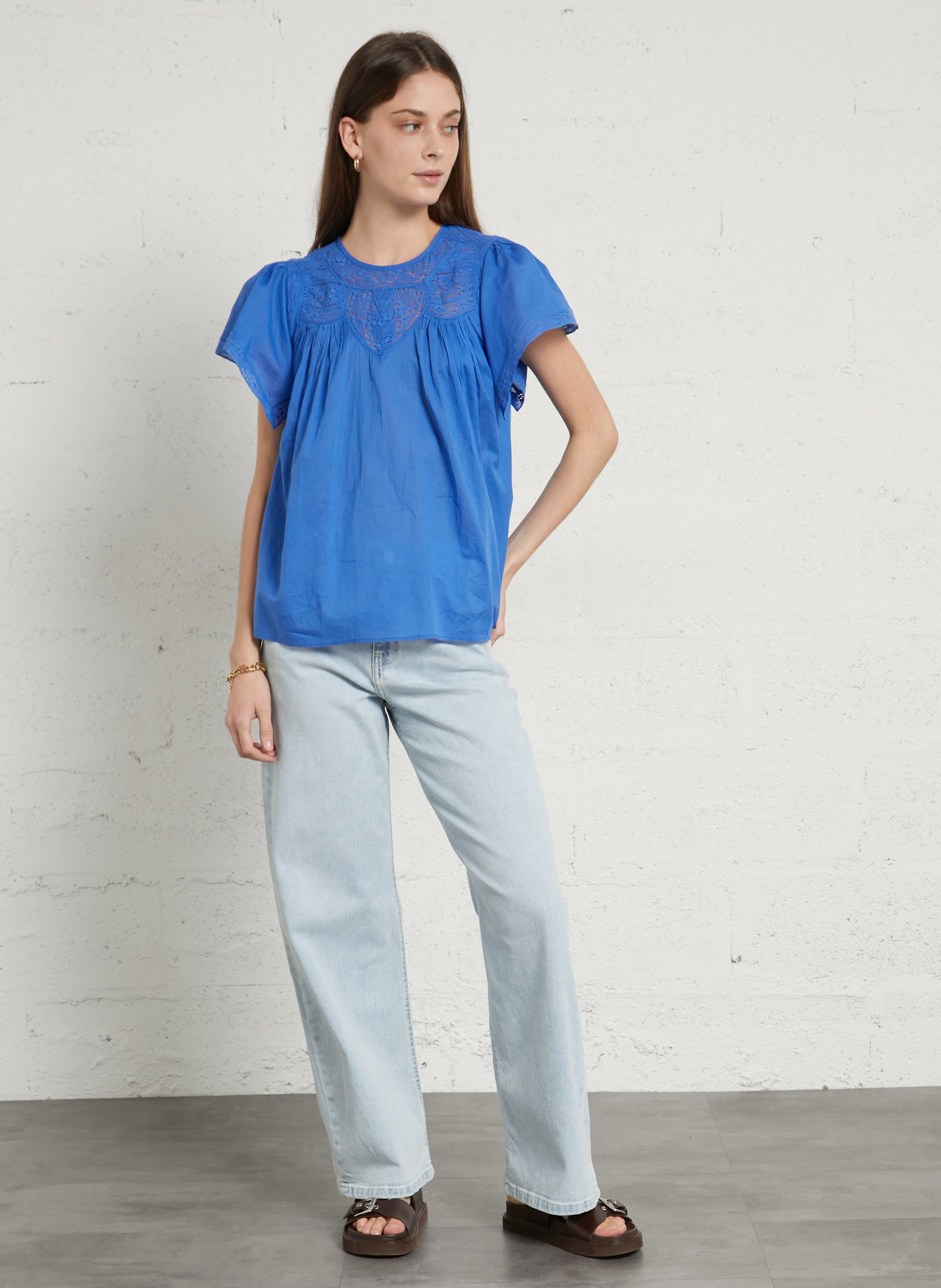 Top oversize col rond en coton SUD EXPRESS Bleu