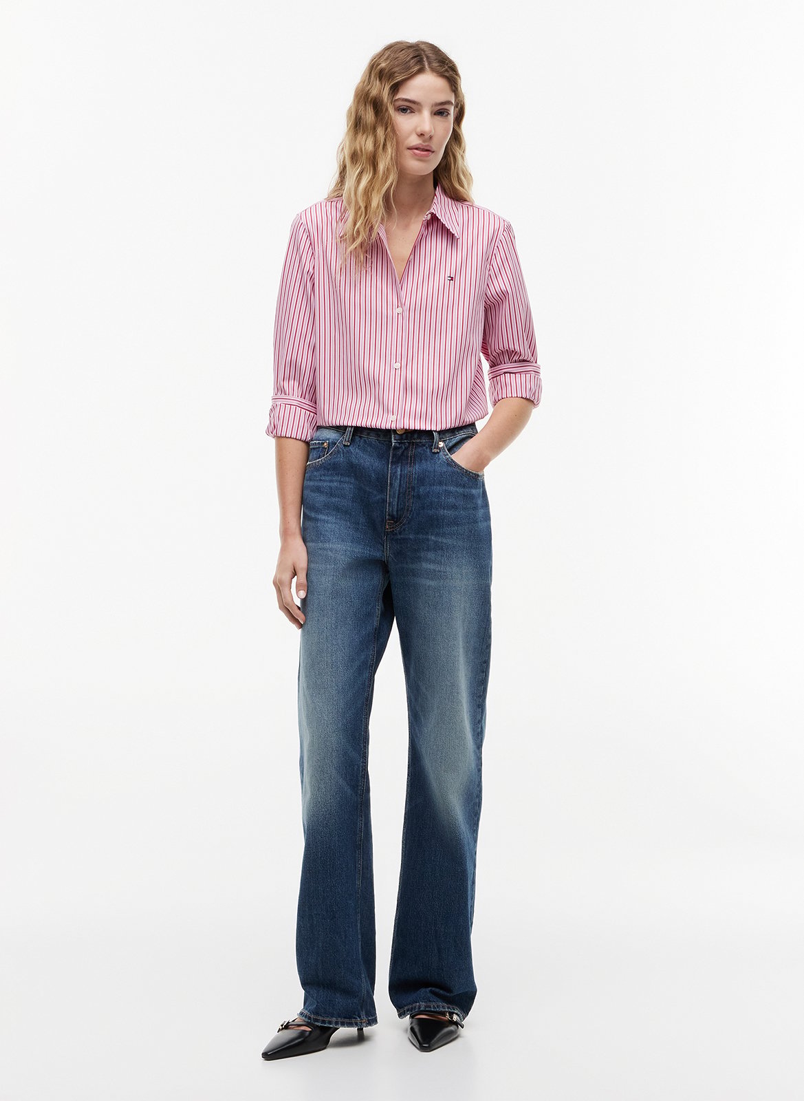 Gestreifte Bluse mit klassischem Kragen TOMMY HILFIGER Rosa