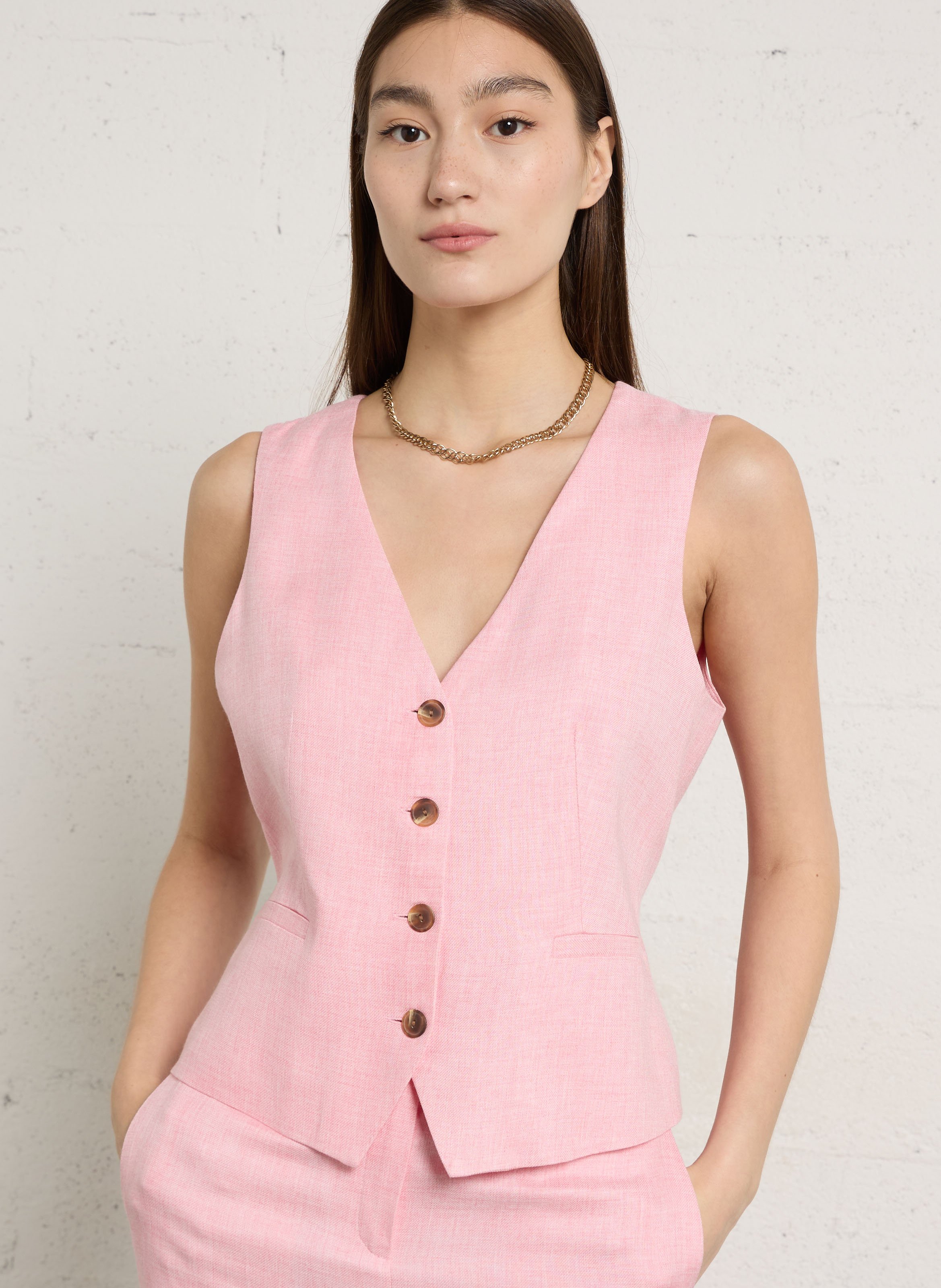 Gilet tailleur boutonné uni MAISON 123 Rose