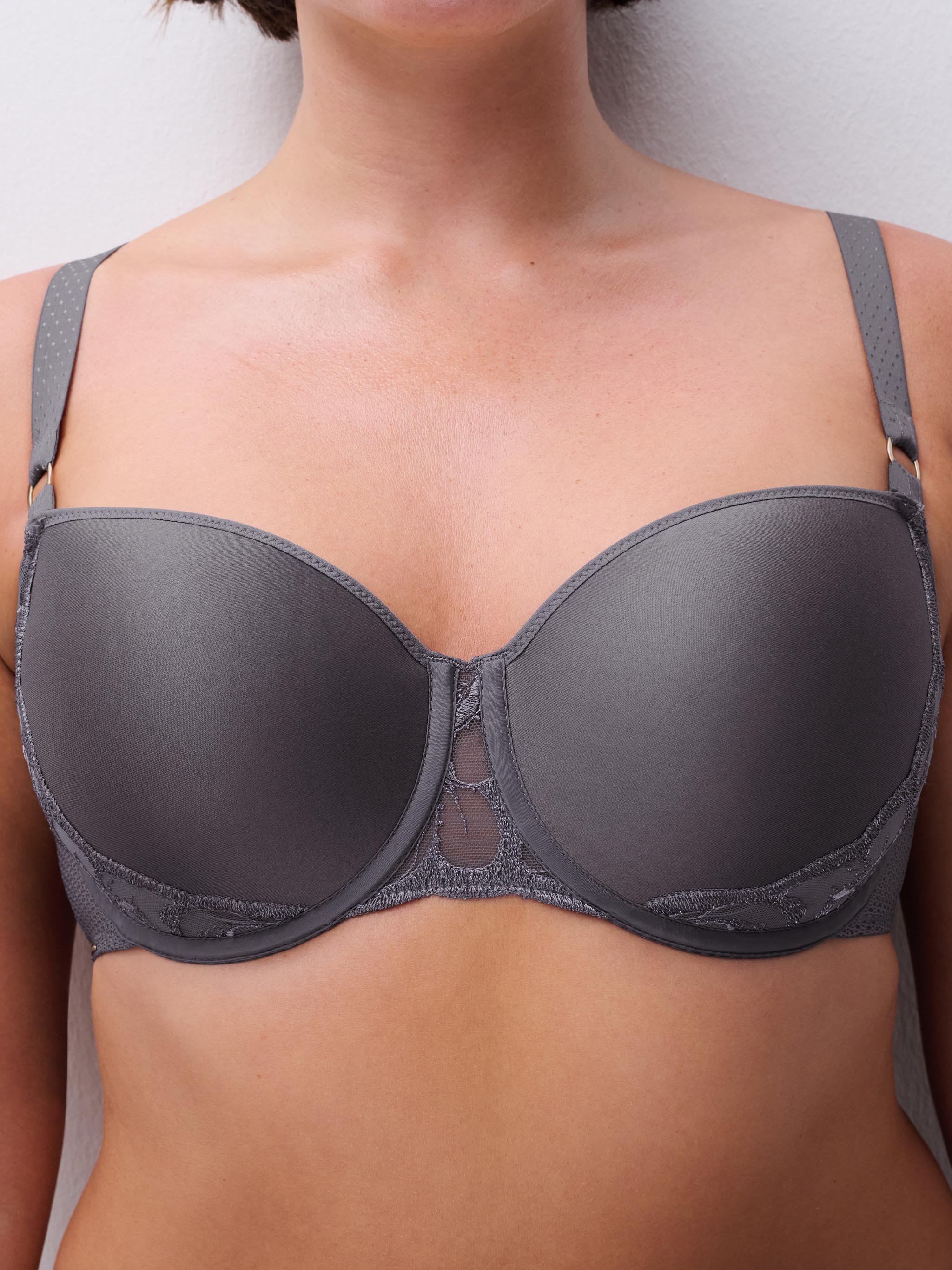 Memory foam balcony bra with floral embroidery CHANTELLE Grey