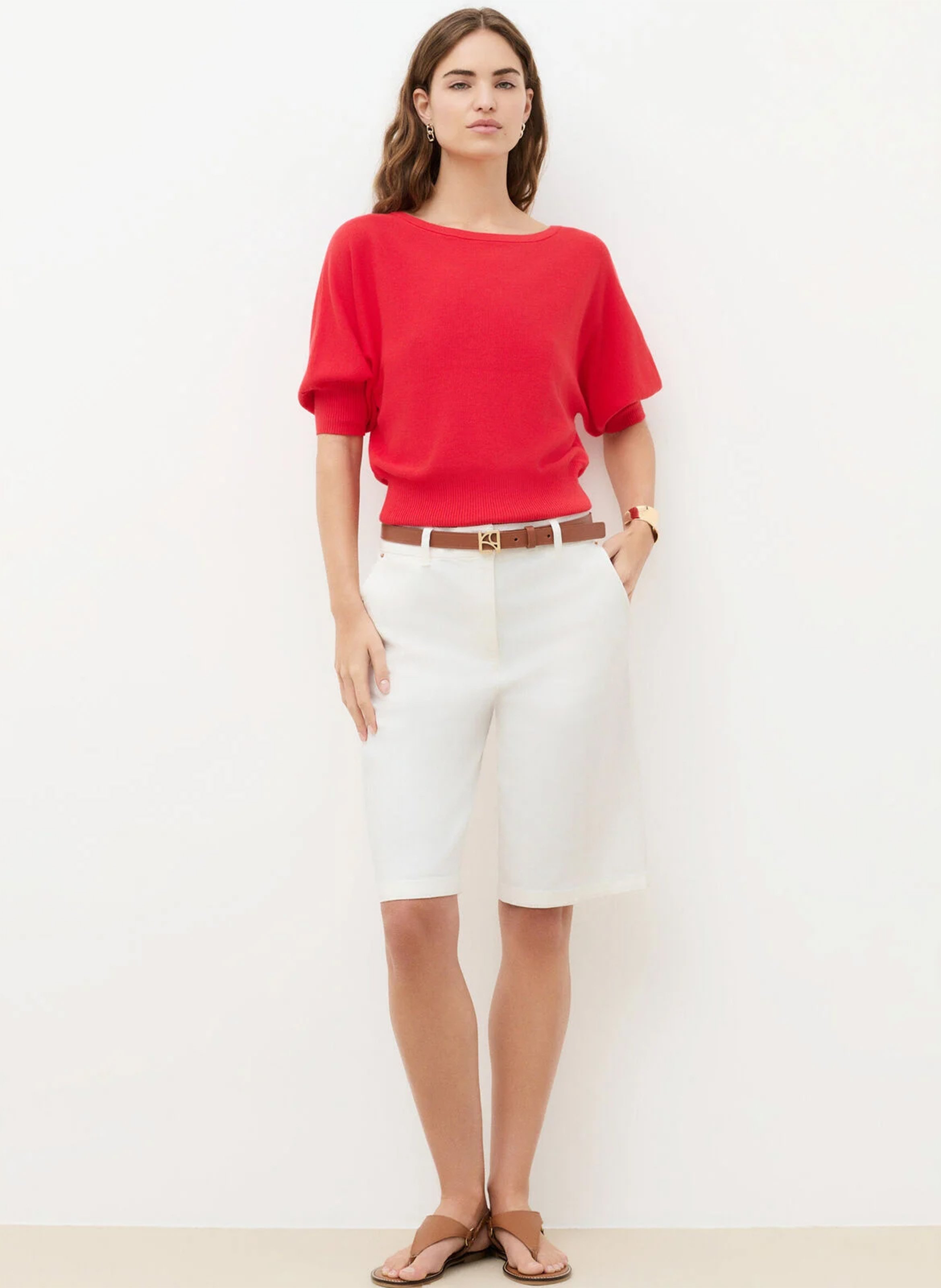 Oversized boat-neck cotton sweater | Red CAROLL Women