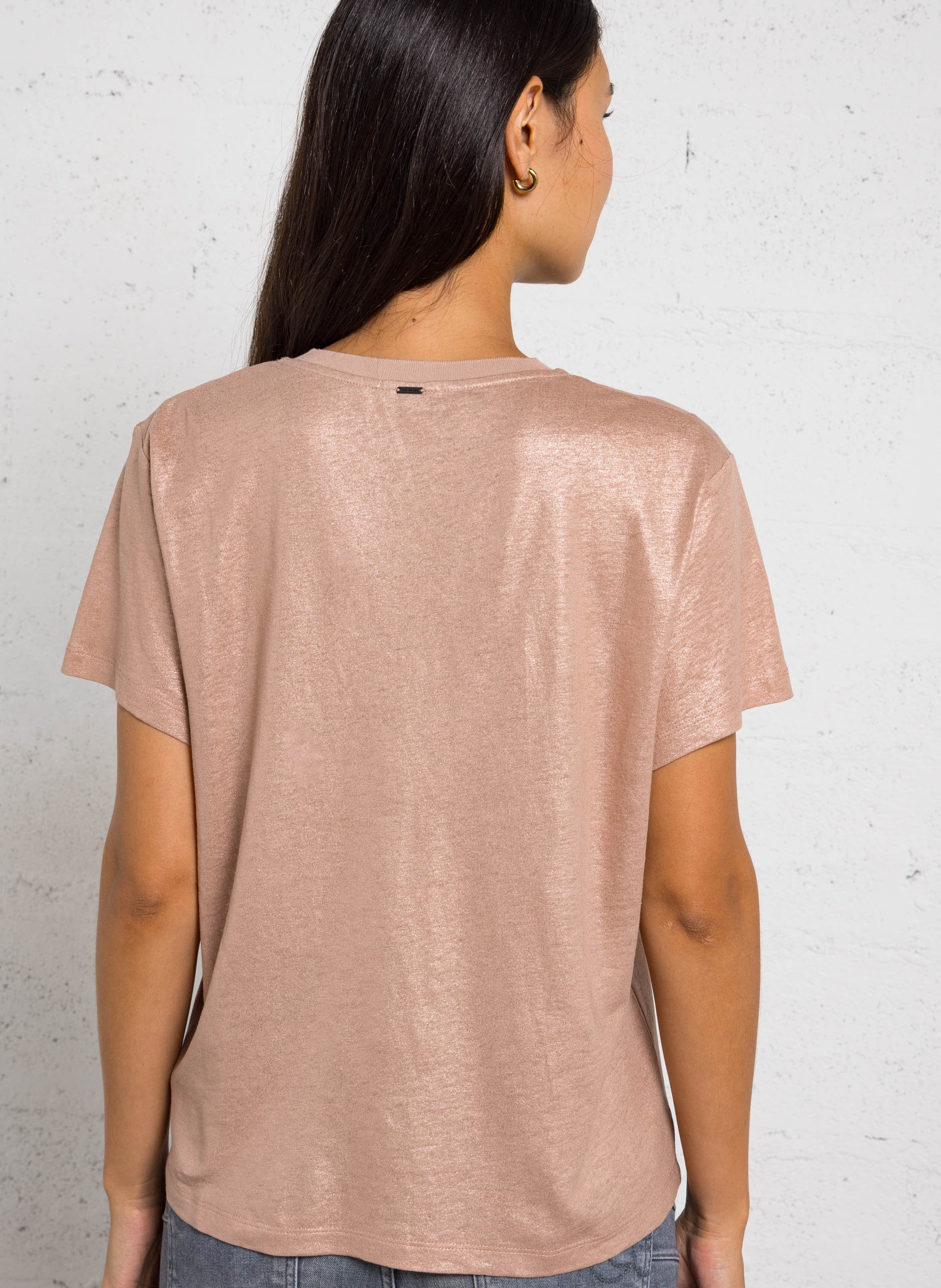Tee-shirt ample col V métallisé  IKKS Doré