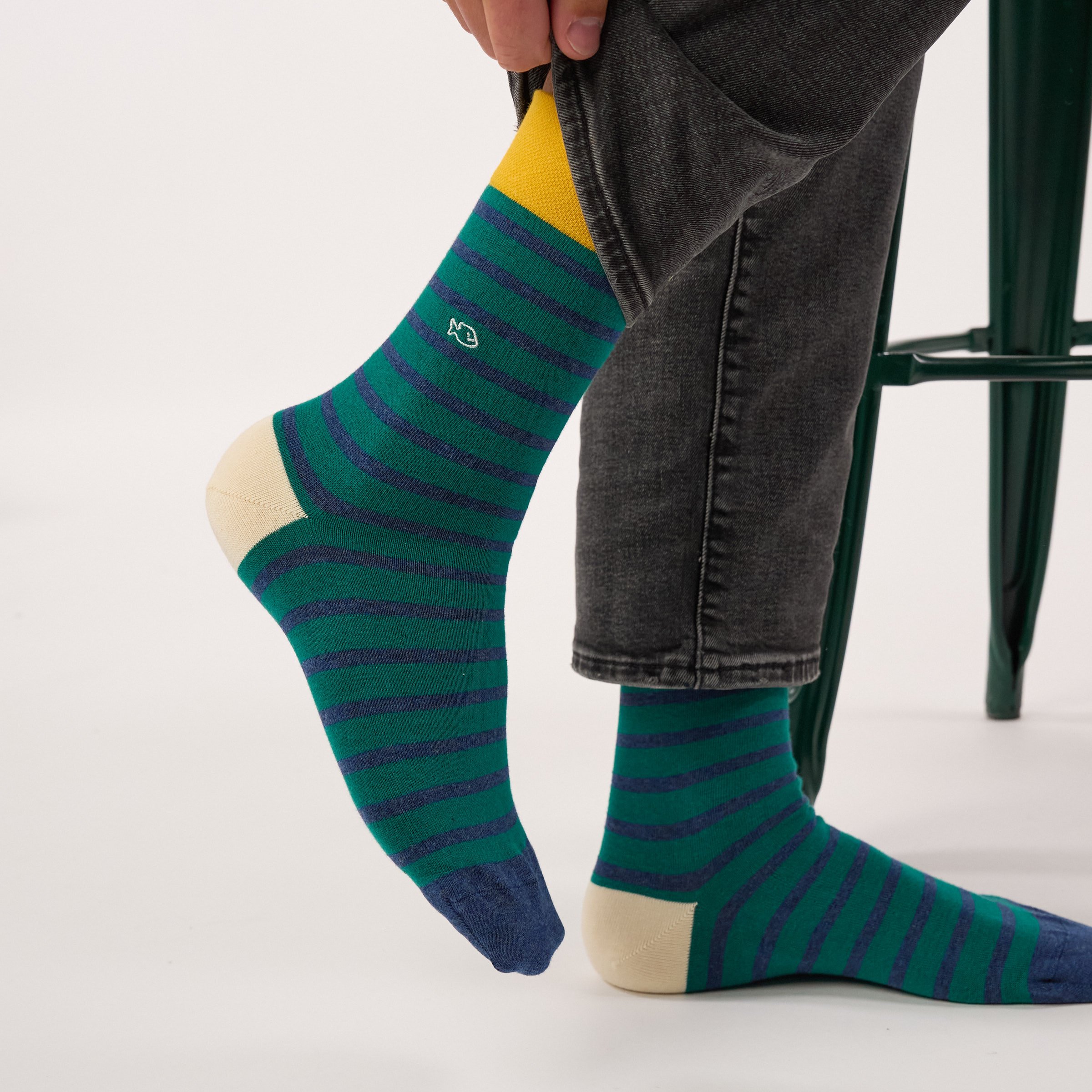 Combed Cotton Socks with Wide Stripes BILLYBELT Green