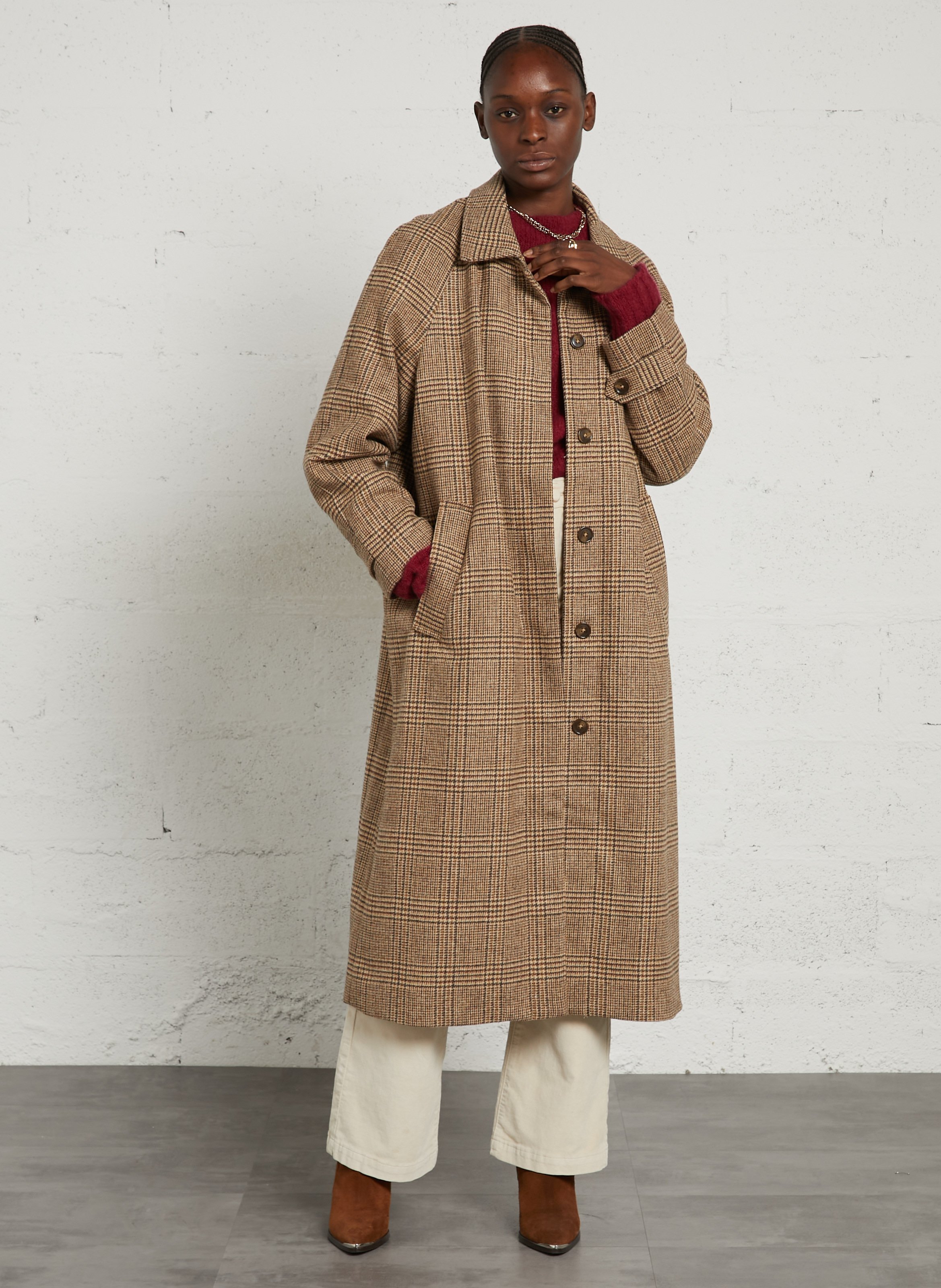 Manteau en laine mélangée JC SOPHIE Marron