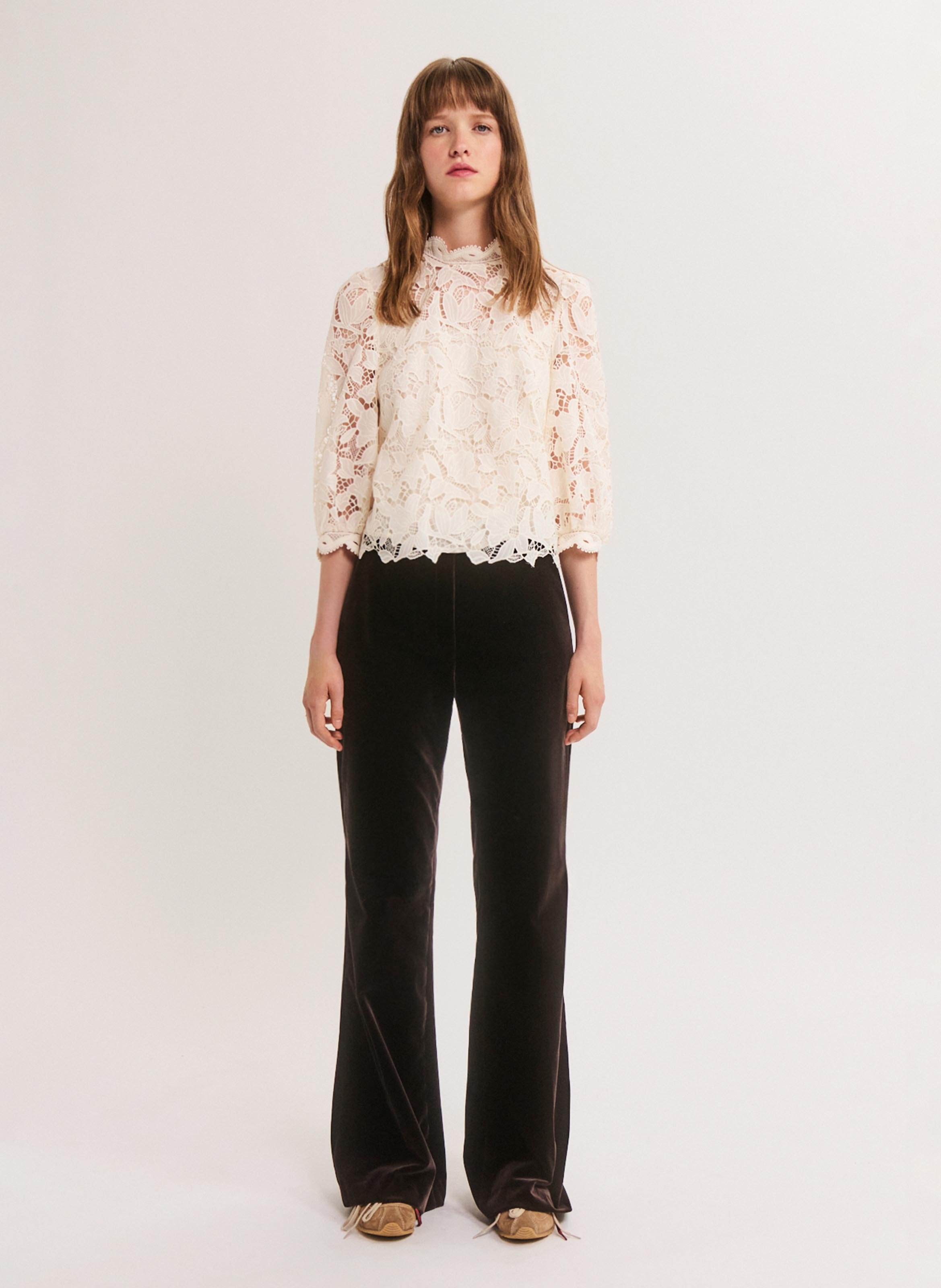 Flare velvet smooth pants PABLO Brown