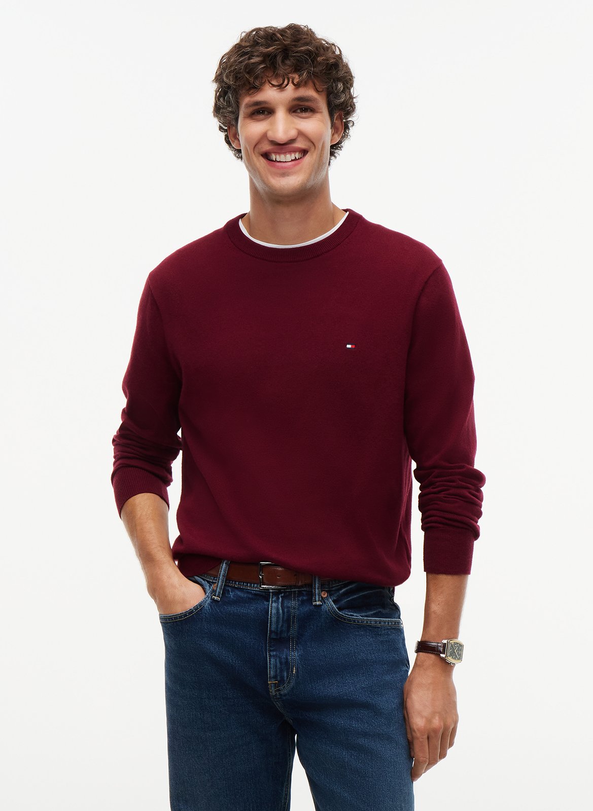 Pull col rond en coton mélangé TOMMY HILFIGER