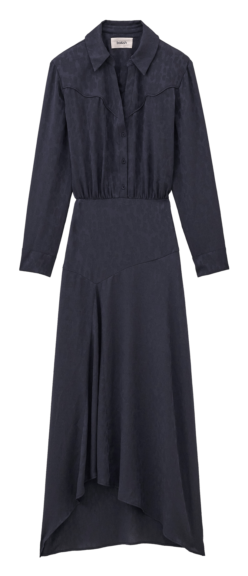 Langes figurbetontes Kleid mit asymmetrischem V-Ausschnitt. BA&SH Blau