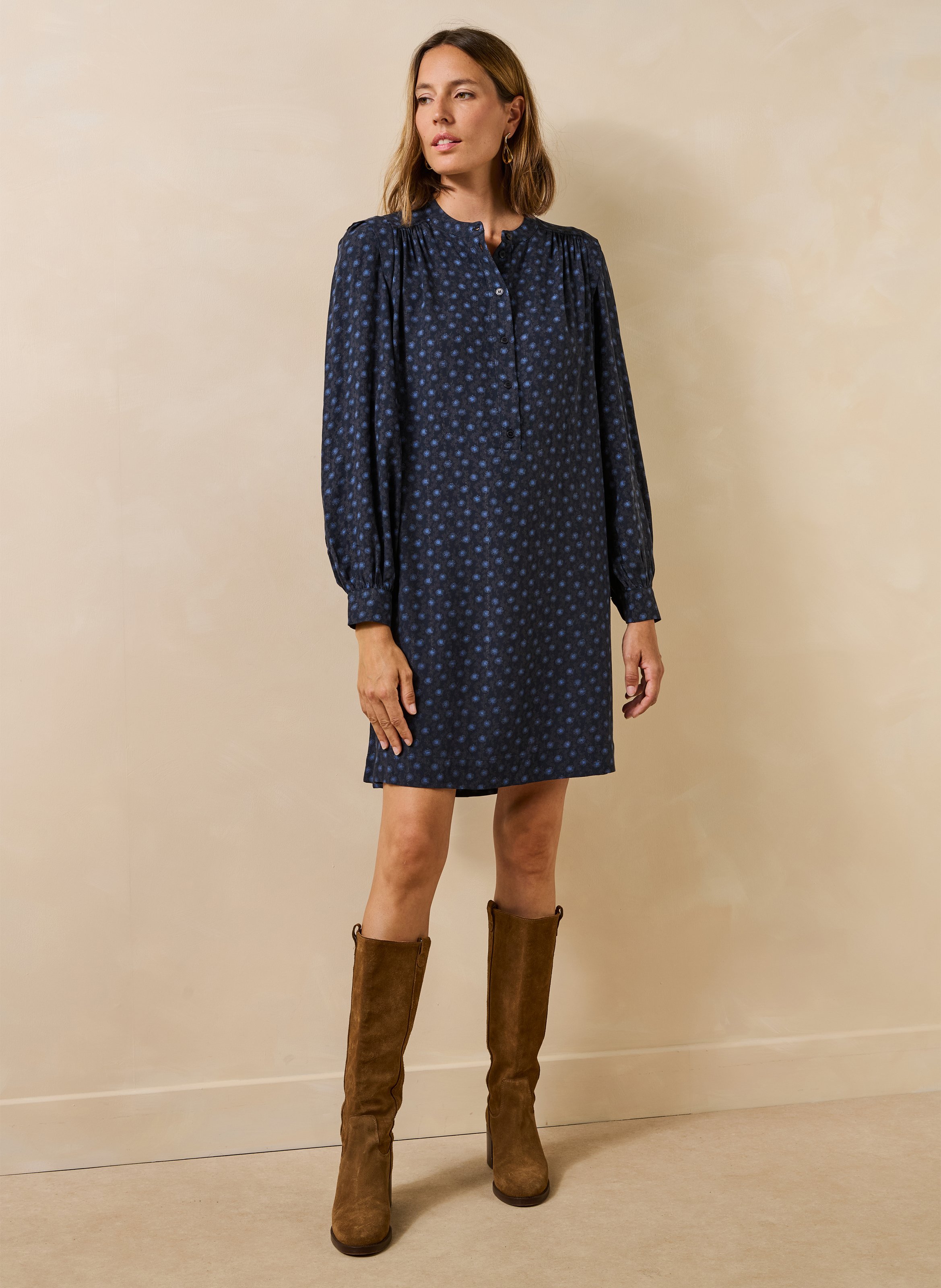 Rechte korte jurk met print LA FEE MARABOUTEE Blauw