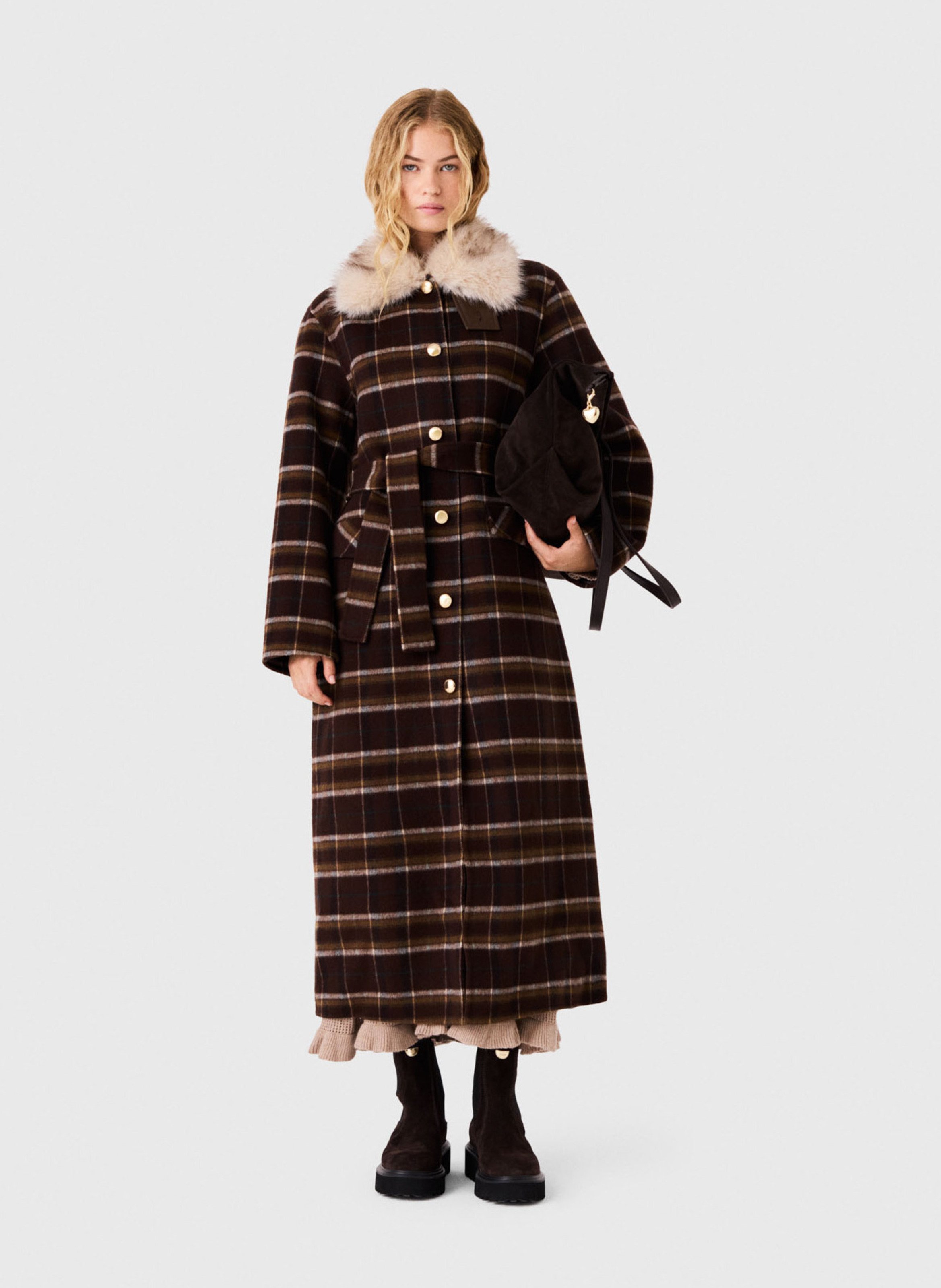 Manteau ceinturé en laine mélangée MAJE Bruin